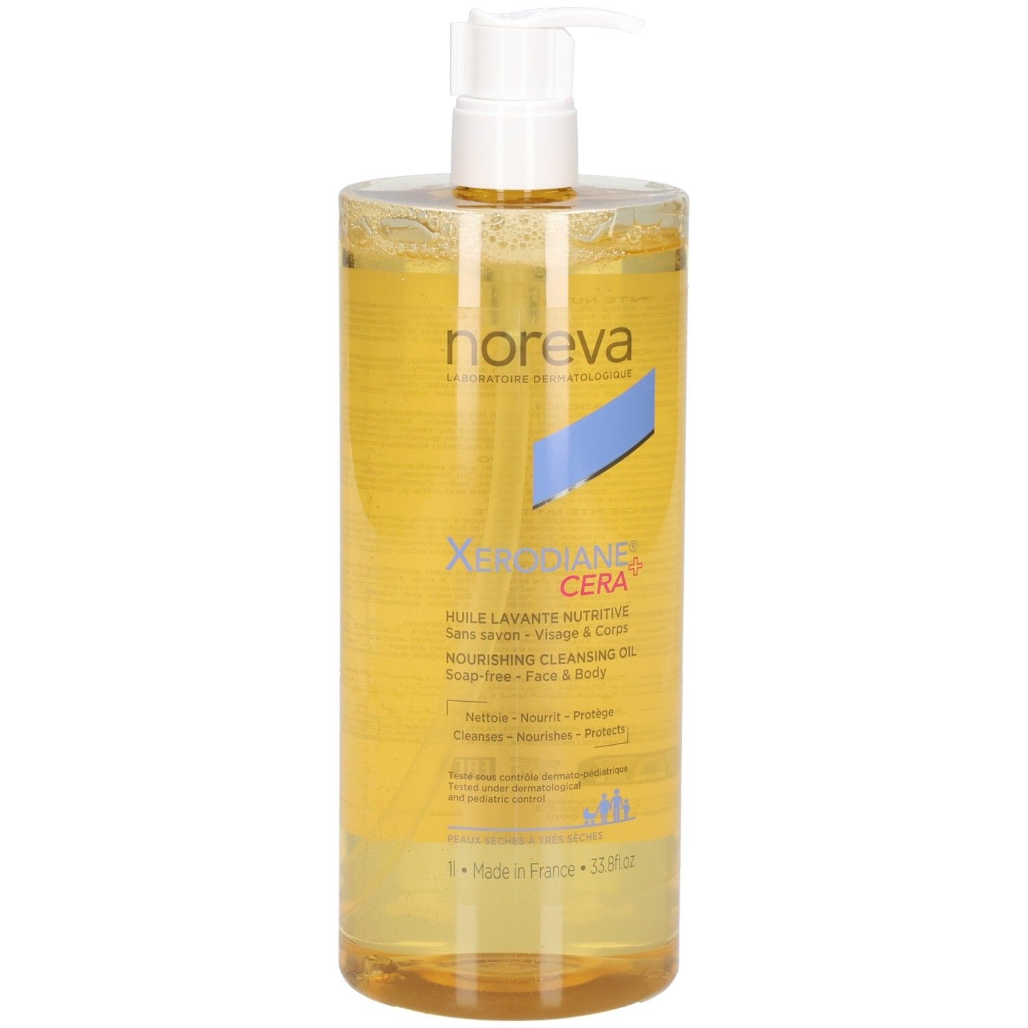 Huile lavante nutritive Noreva Xerodiane Cera+ HLE avec distributeur.