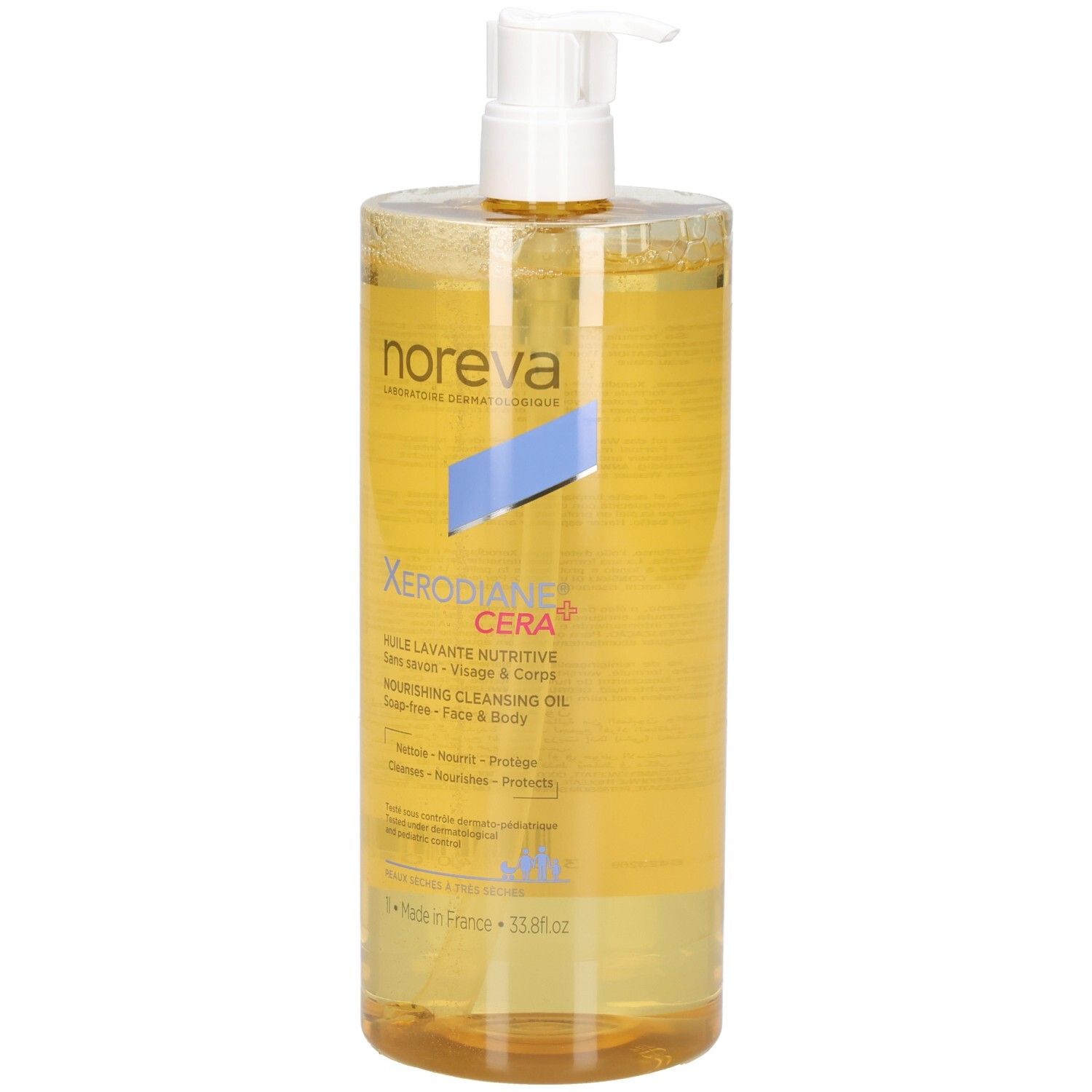 Huile lavante nutritive Noreva Xerodiane Cera+ HLE avec distributeur.