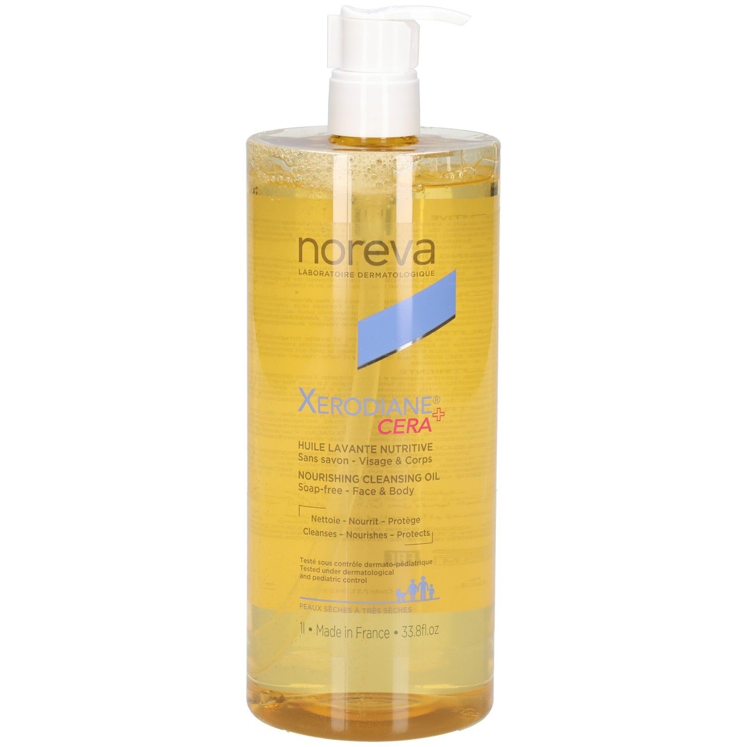 Huile lavante nutritive Noreva Xerodiane Cera+ HLE avec distributeur.