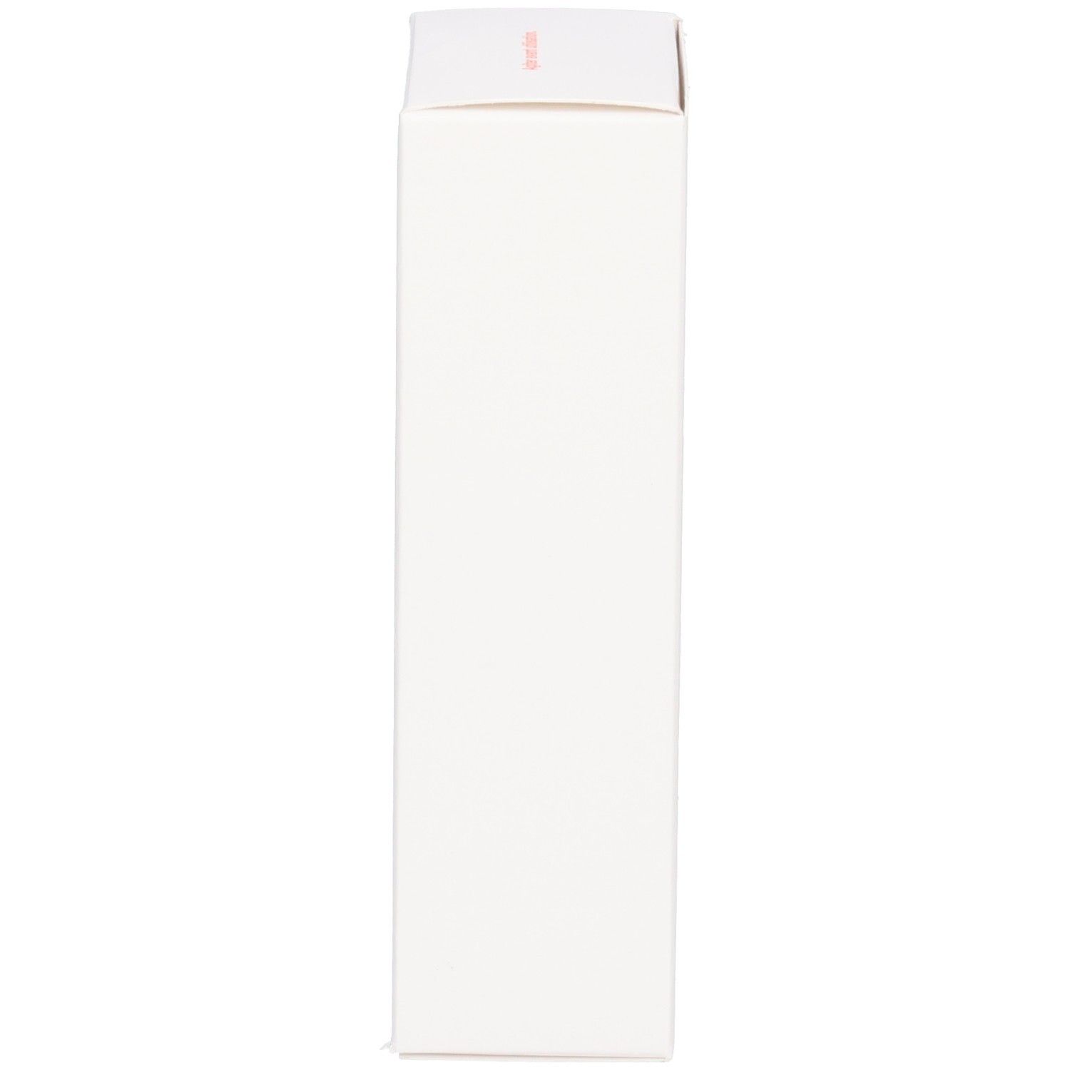 Vue latérale d'un emballage de produit blanc et rectangulaire avec un minimum de marque.