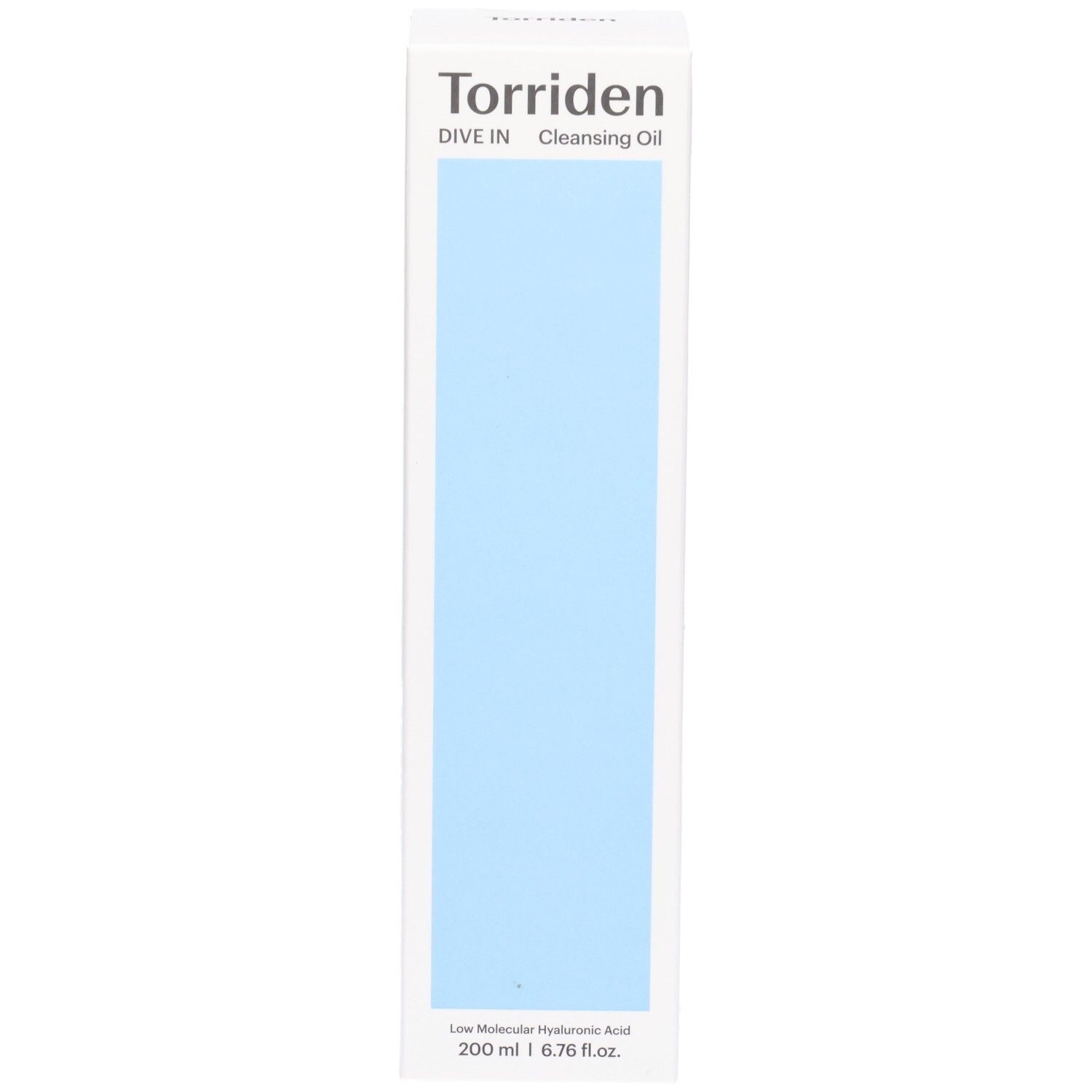 Torriden Dive In Huile Démaquillante, 200 ml. Boîte blanche avec panneau bleu clair.