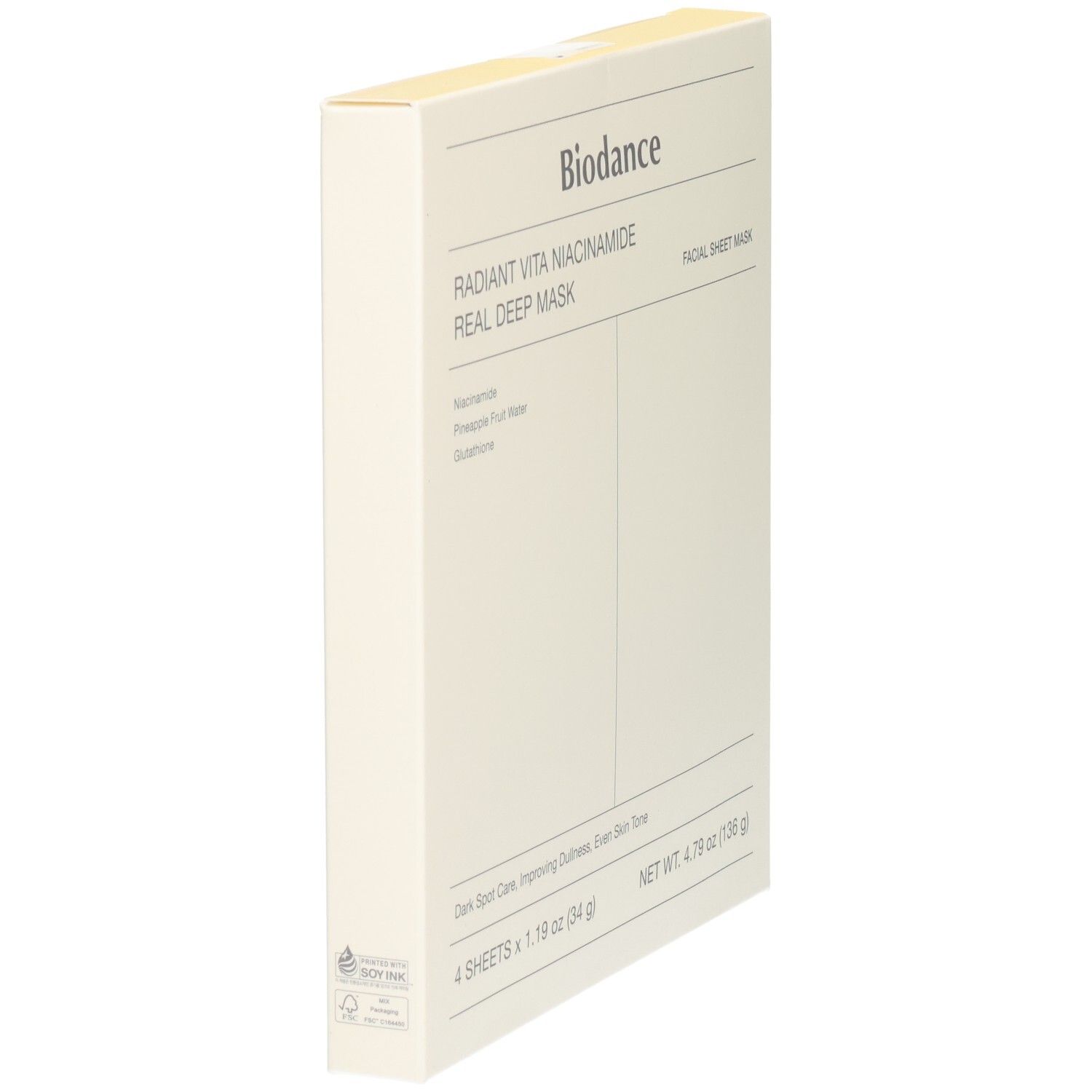 Pack de 4 masques faciaux Biodance Radiant Vita Niacinamide.