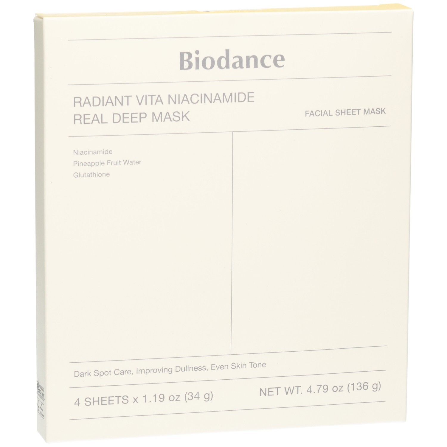 Pack de 4 masques faciaux Biodance Radiant Vita Niacinamide.