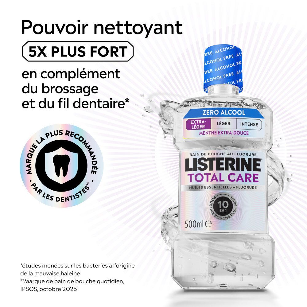 Bain de bouche LISTERINE Total Care, 500ml, "Recommandé par les dentistes".
