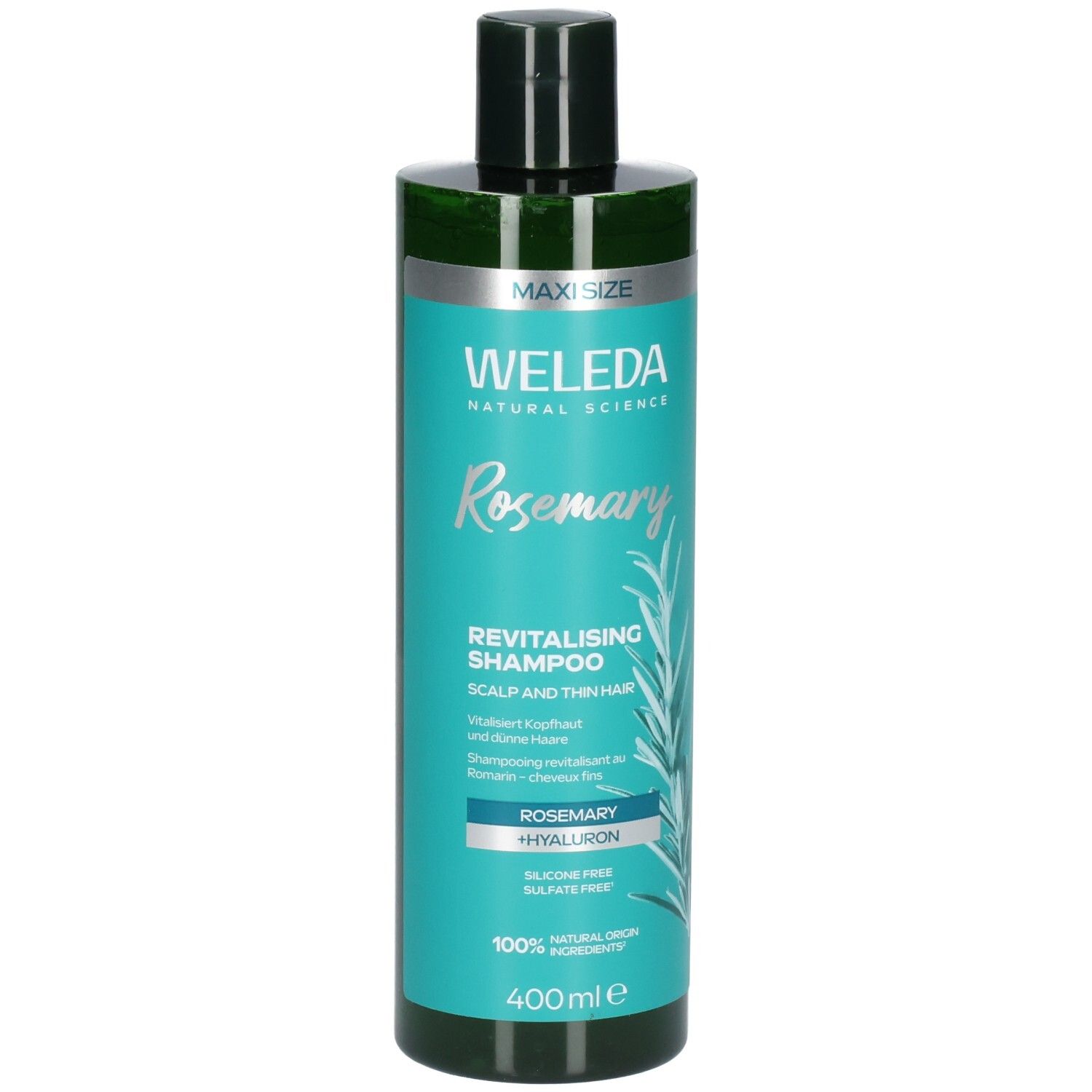 WELEDA Shampoo Revitalisant Romarin pour cuir chevelu et cheveux fins, flacon 400ml.