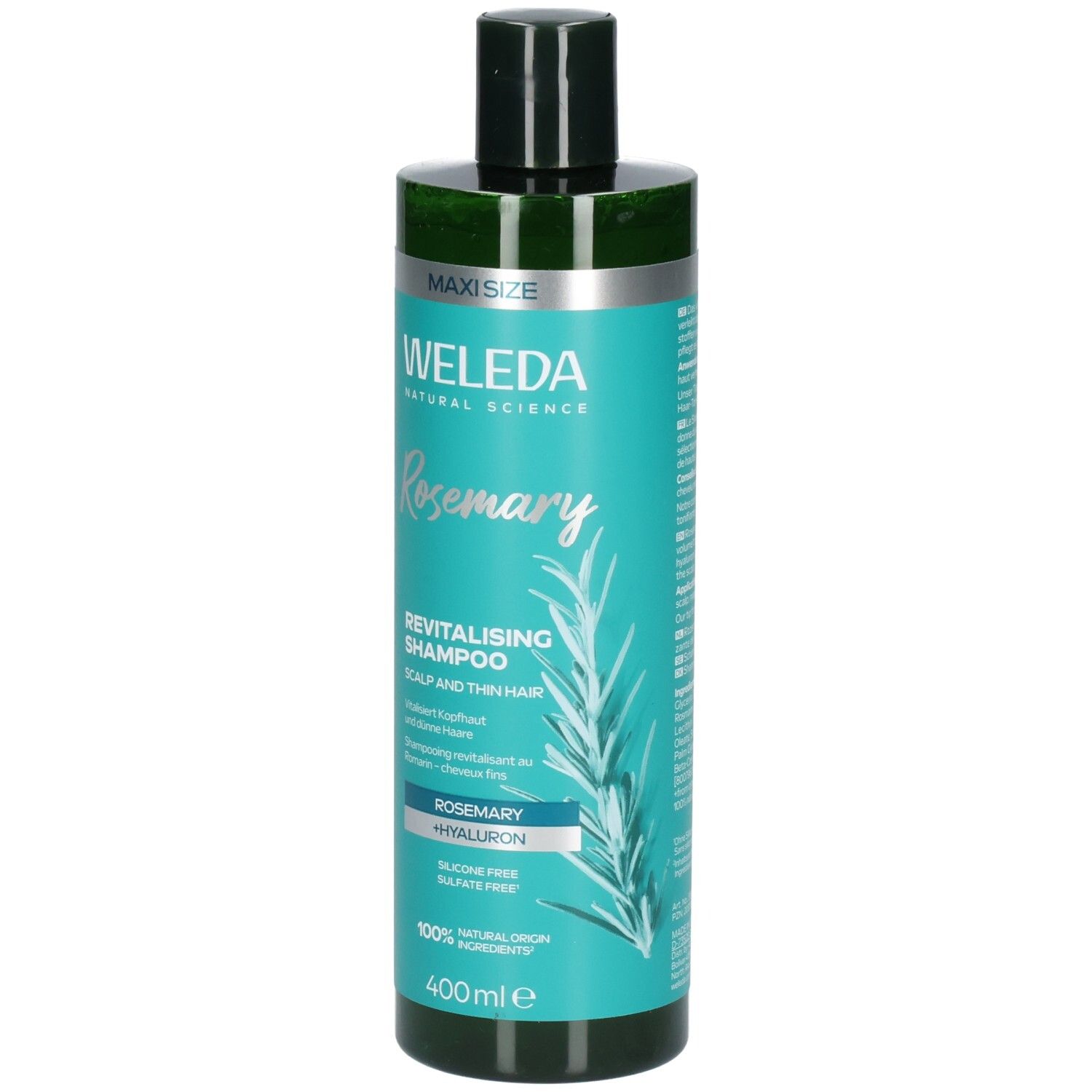 WELEDA Shampoo Revitalisant Romarin pour cuir chevelu et cheveux fins, flacon 400ml.