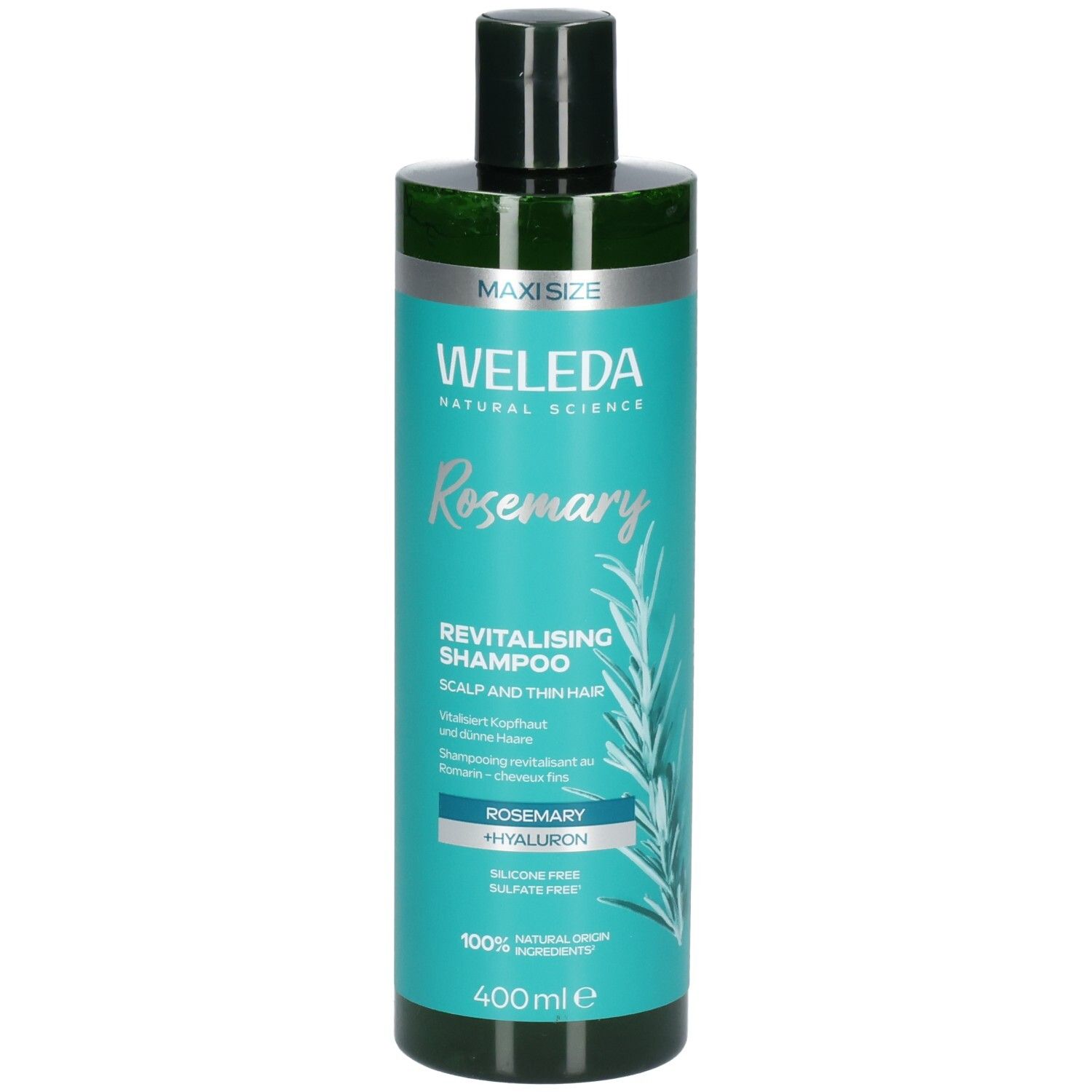 WELEDA Shampoo Revitalisant Romarin pour cuir chevelu et cheveux fins, flacon 400ml.