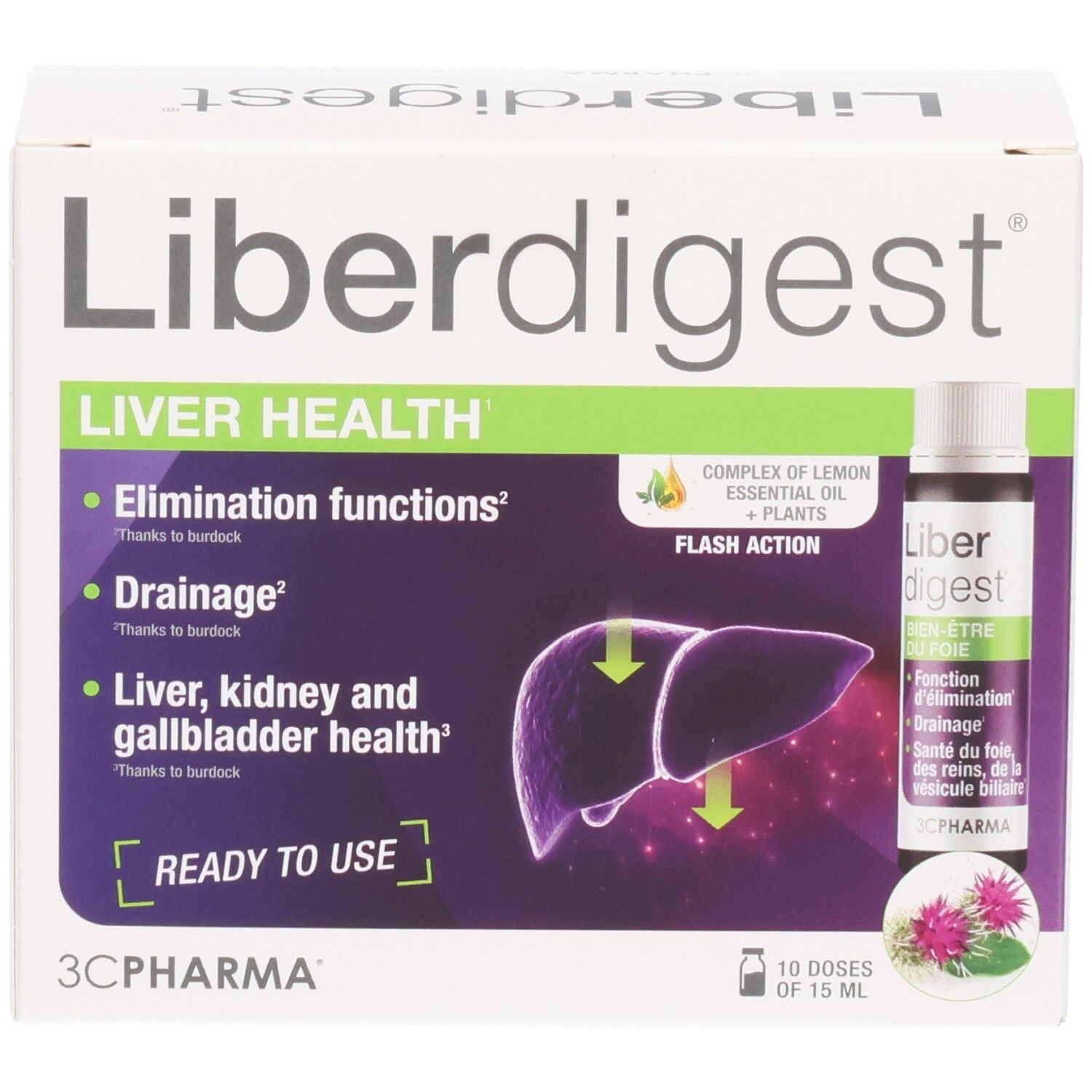 Boîte de Liberdigest Bien-être du foie, 10 doses de 15 ml.
