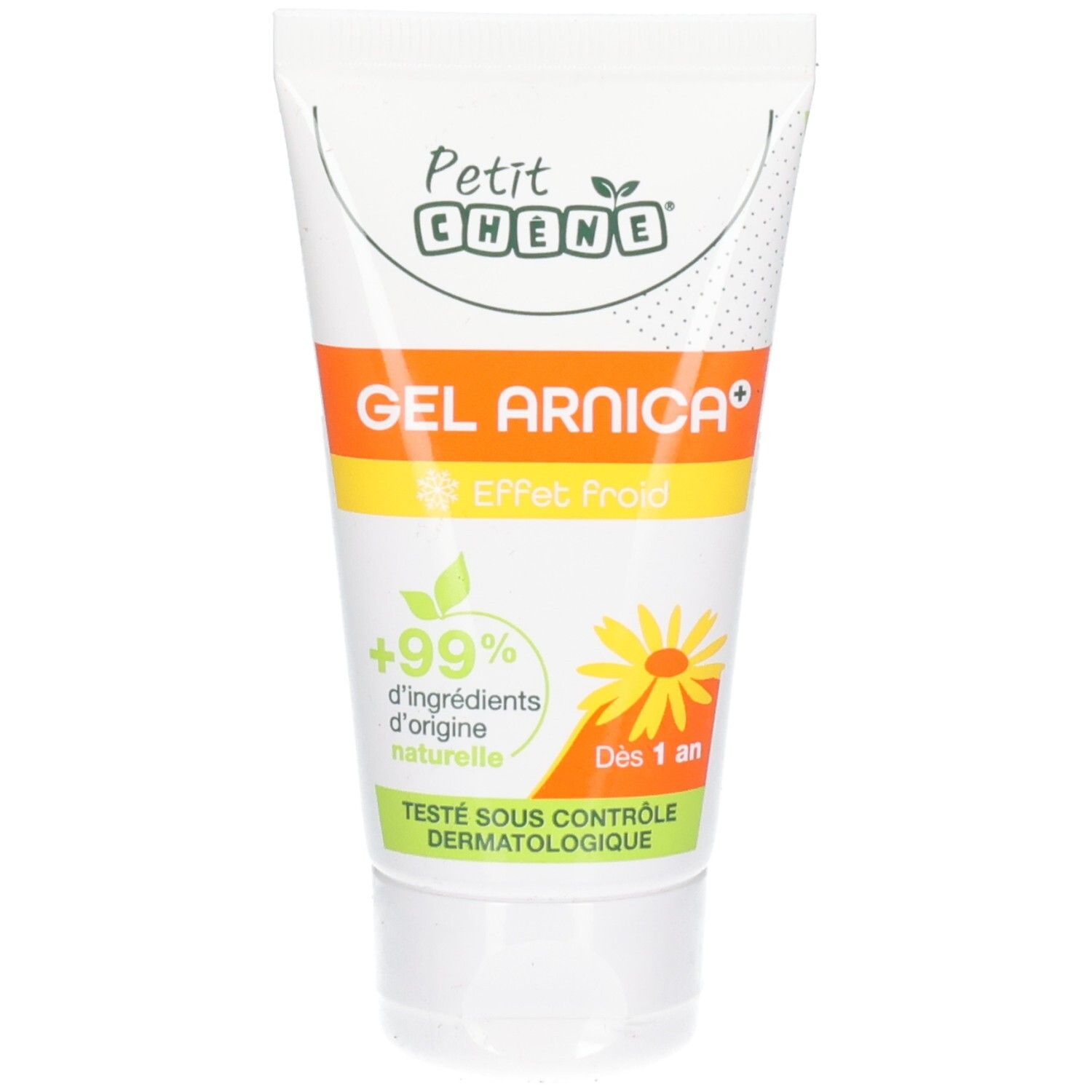 PETIT CHENE Gel Arnica effet froid, 99% d'ingrédients naturels, testé sous contrôle dermatologique.