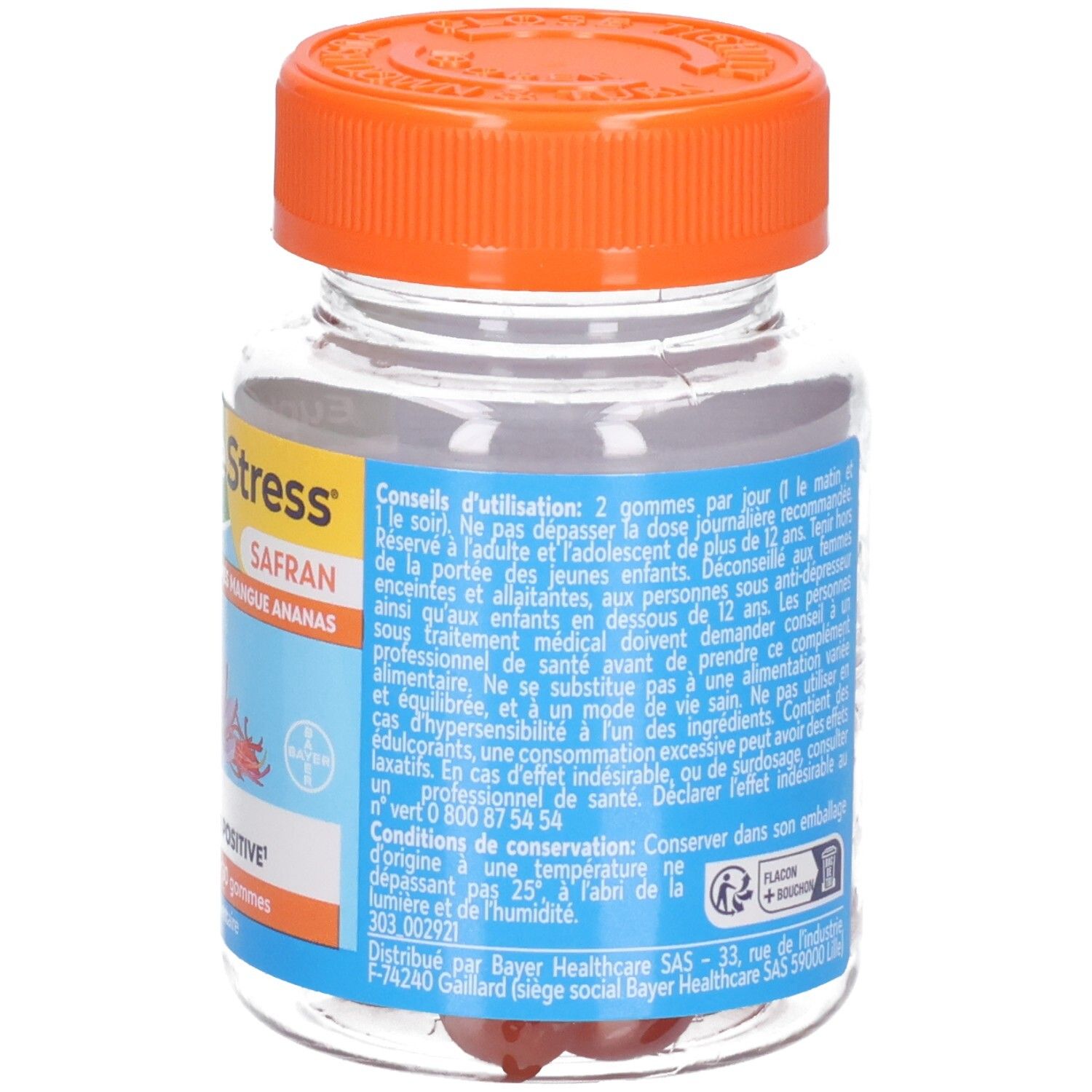 Dos du pot EUPHYTOSE STRESS Safran Gommes avec conseils d'utilisation et informations fabricant.