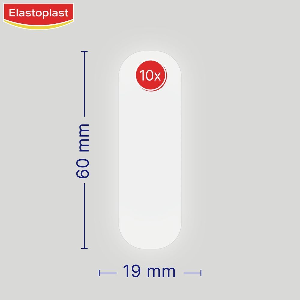 Pansement Elasoplast. Dimensions : 60 mm x 19 mm. Autocollant rond avec 10x.
