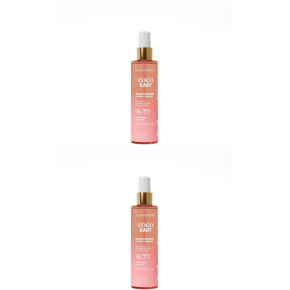 Deux flacons spray. Inscription: COCO BABY. Emballage rose et doré. Avec tête de pulvérisation.