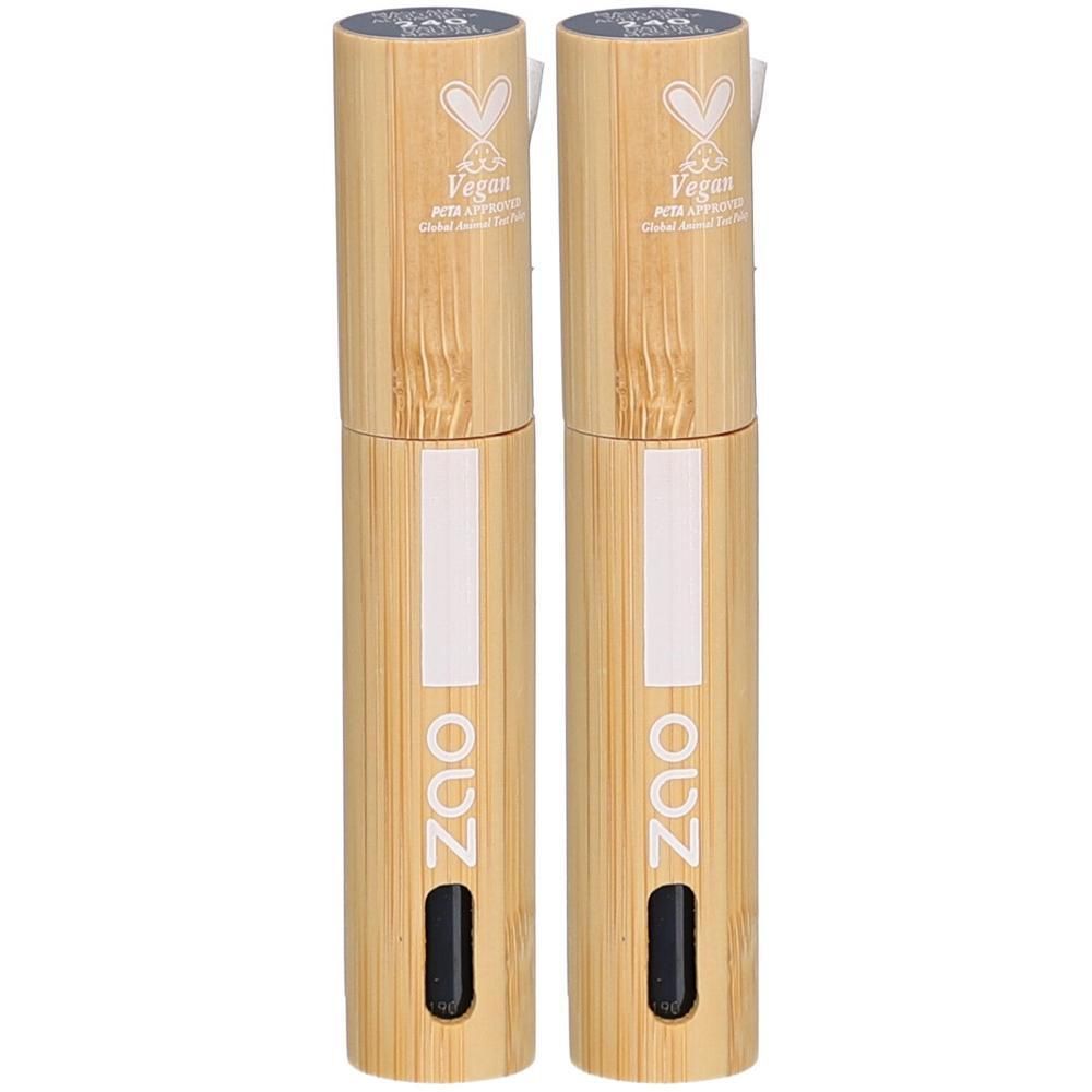 Deux mascaras ZAO en bambou. Logo Vegan et inscription. Applicateur noir. Emballage clair.