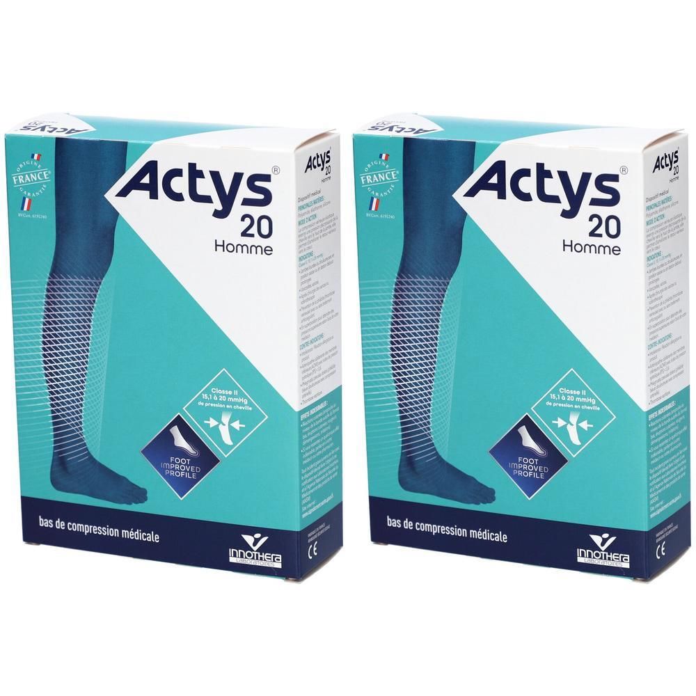 Deux boîtes de bas de compression Actys 20 Homme, Classe 2, Fine.