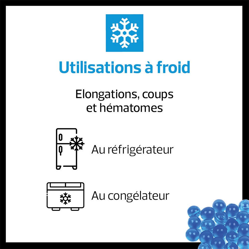 Instructions pour l'utilisation à froid d'un coussin thermique : réfrigérateur ou congélateur.