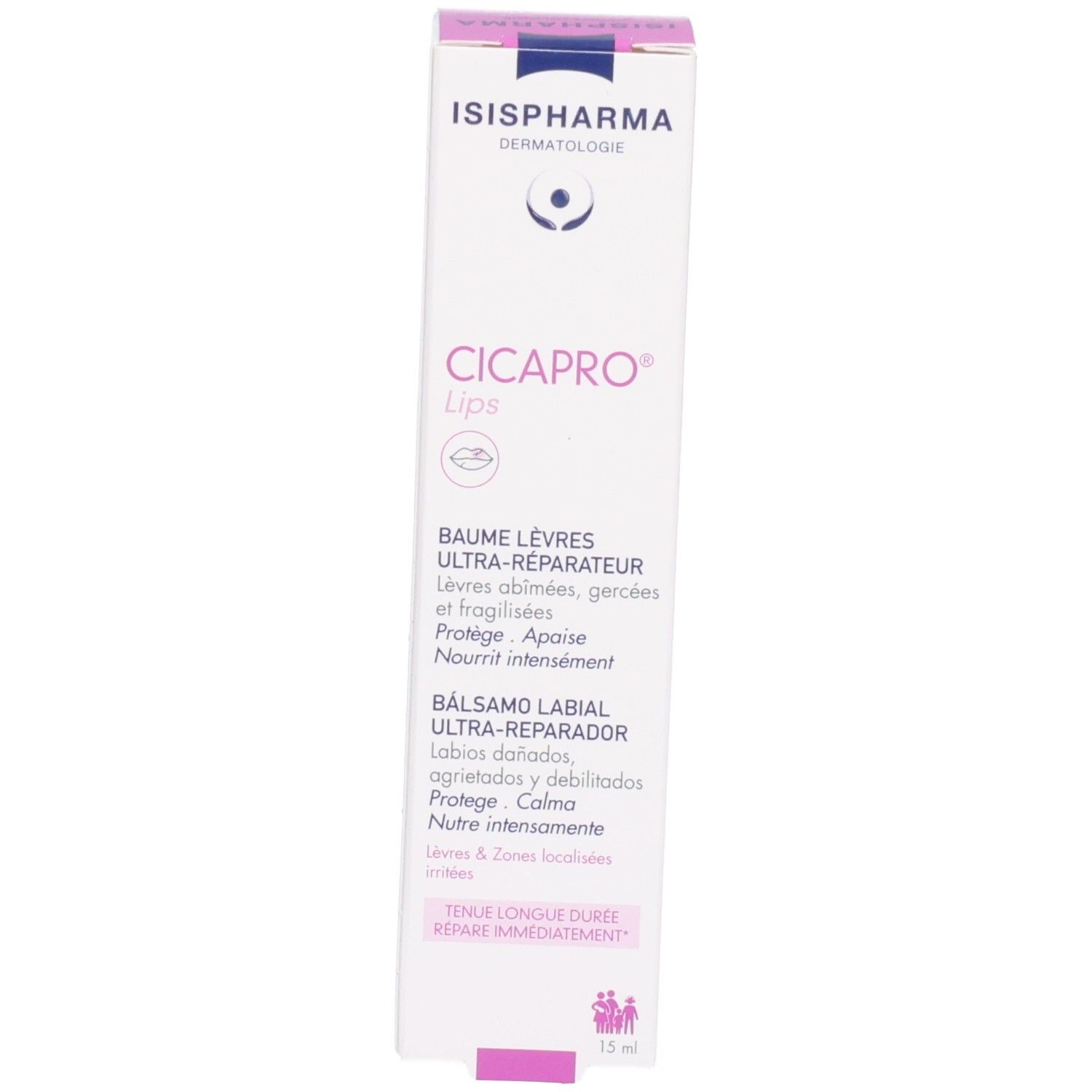 Emballage extérieur du baume à lèvres Isispharma CicaPro, face avant, 15ml.