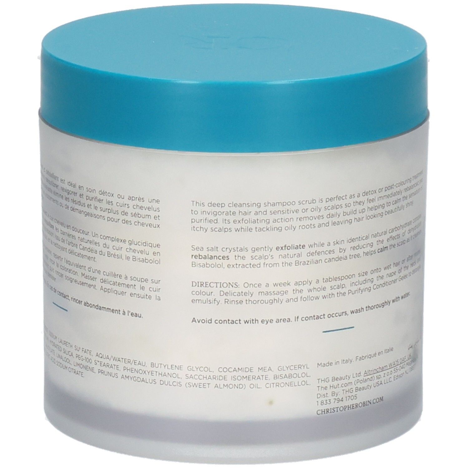 Christophe Robin Scrub Lavant Purifiant avec description détaillée du produit et instructions d'utilisation.