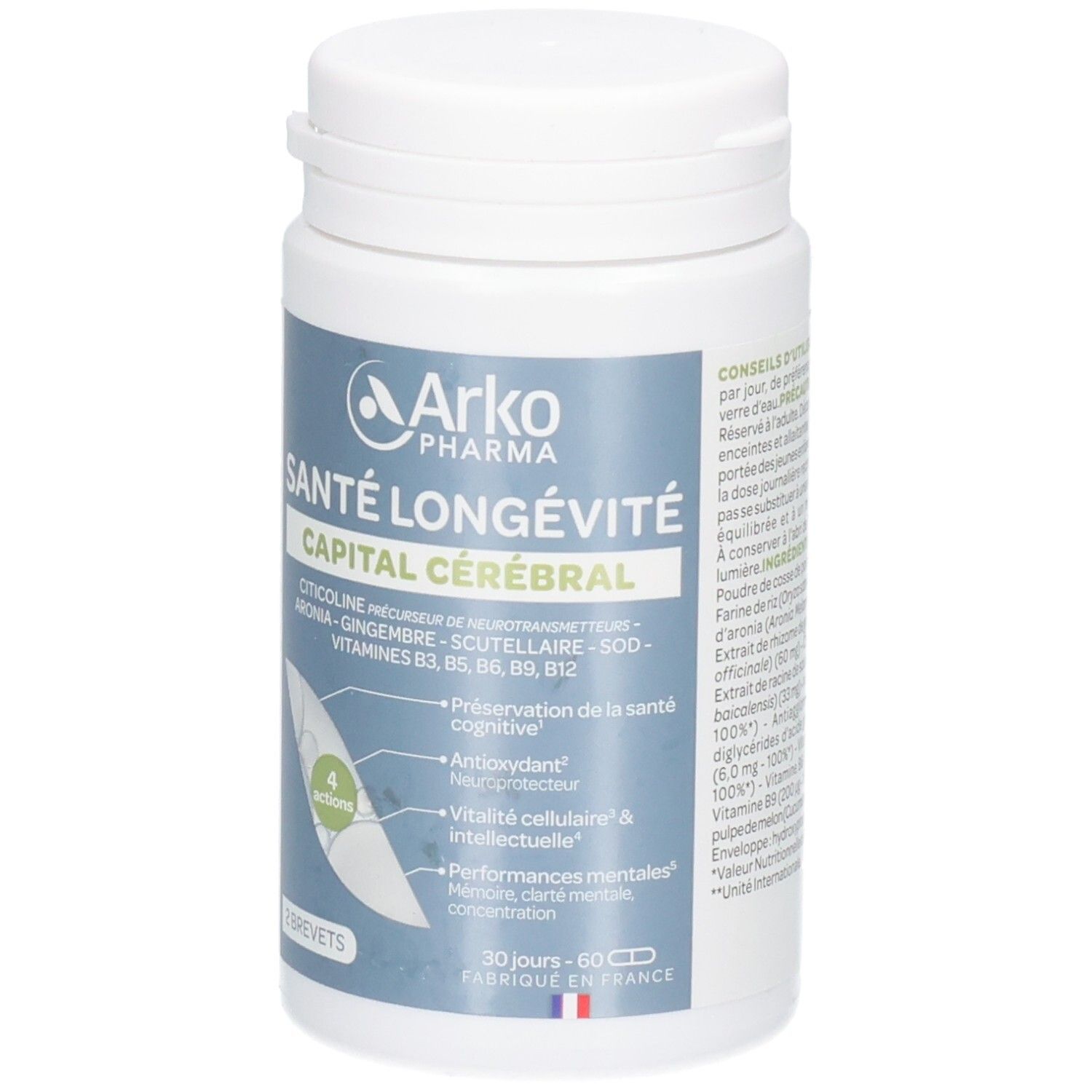 Avant du flacon ArkoPharma Capital Cérébral avec étiquette.