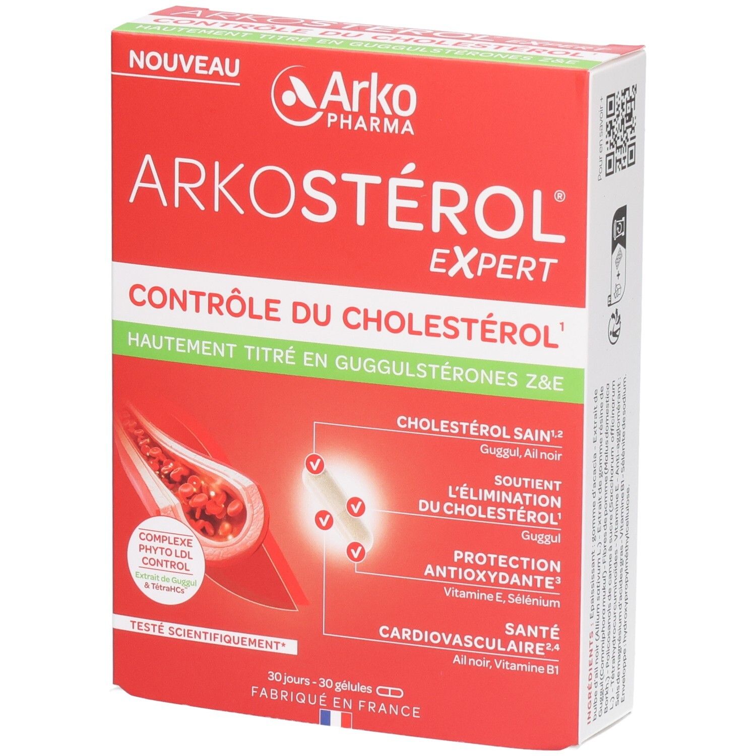 Boîte Arkostérol Expert ArkoPharma, contrôle du cholestérol, 30 gélules.
