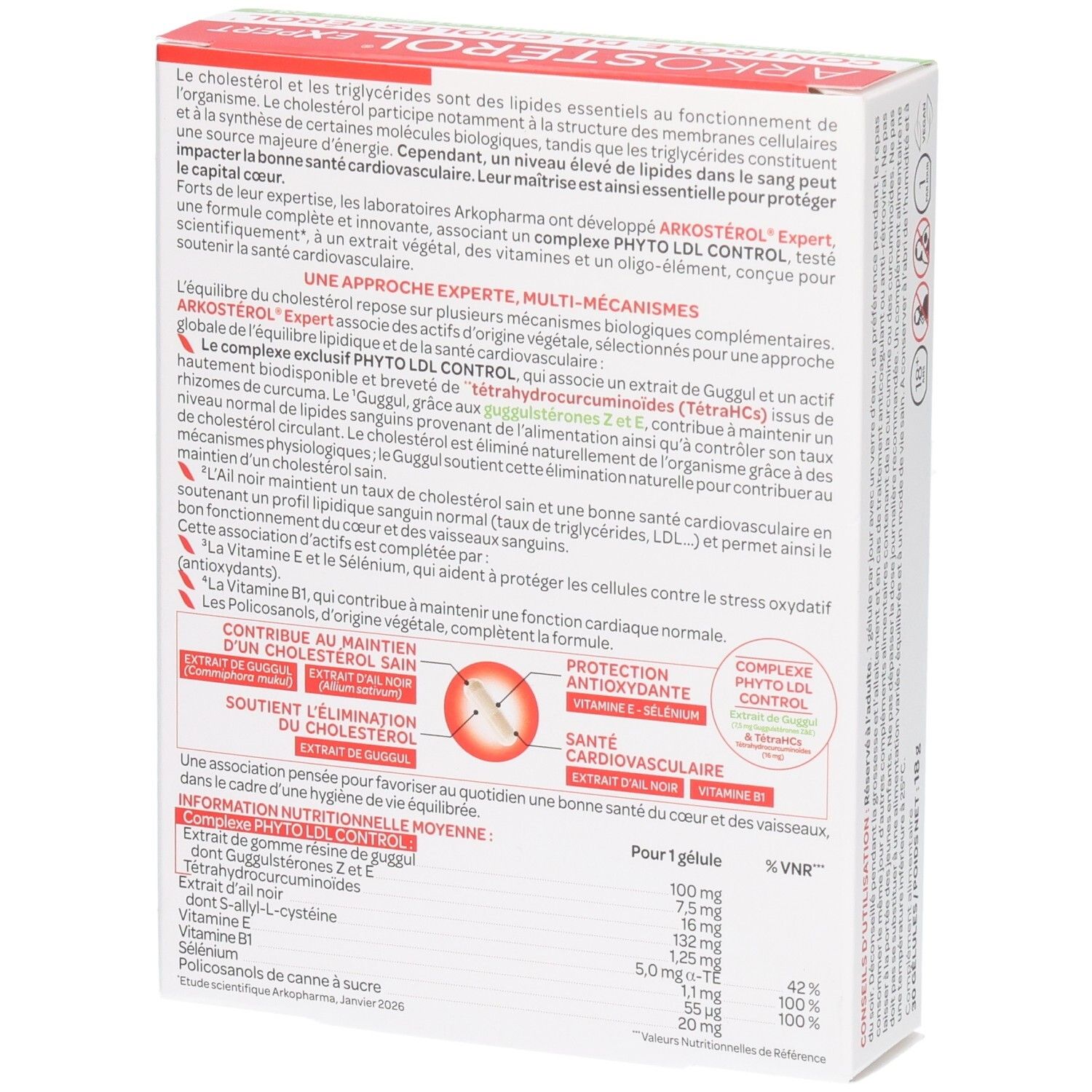 Boîte Arkostérol Expert ArkoPharma, dos avec informations détaillées sur le produit.