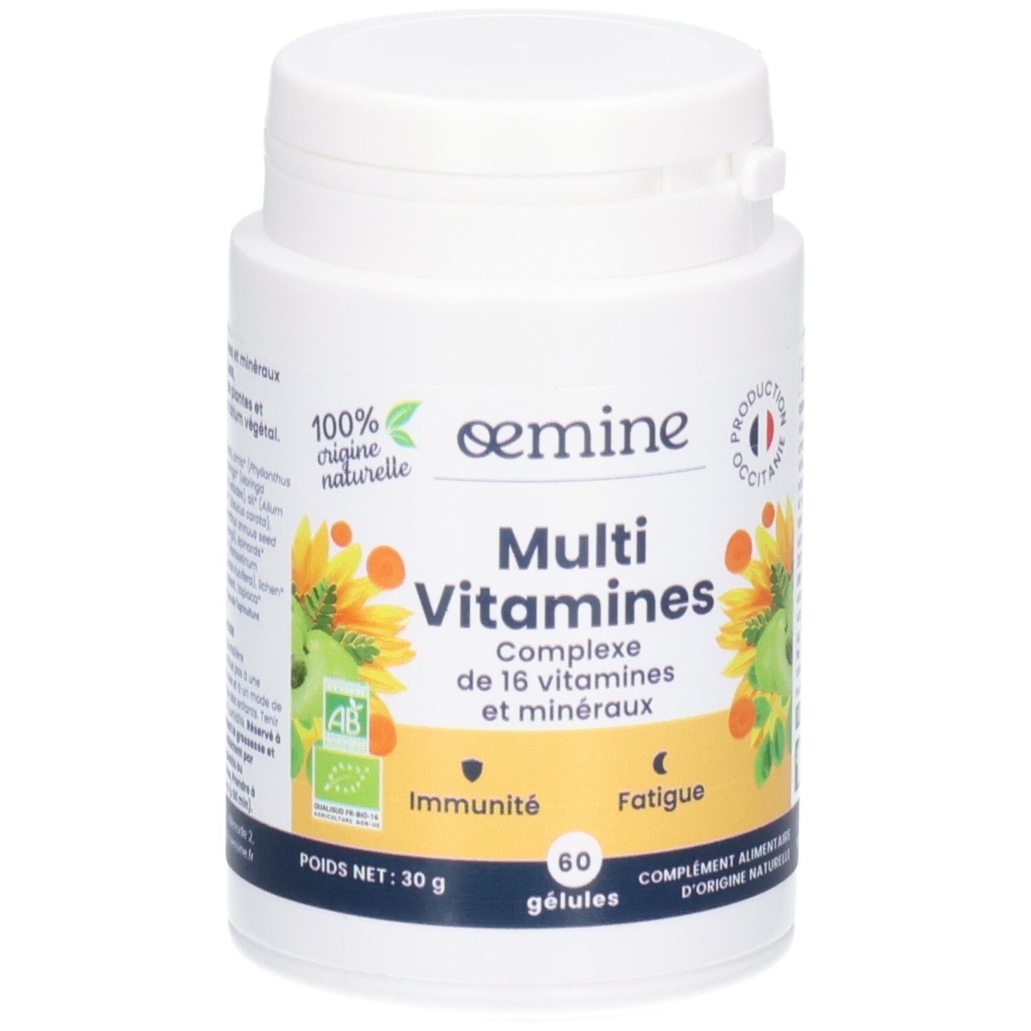 Pot blanc Oemine Multi Vitamines, 60 gélules, 30g.