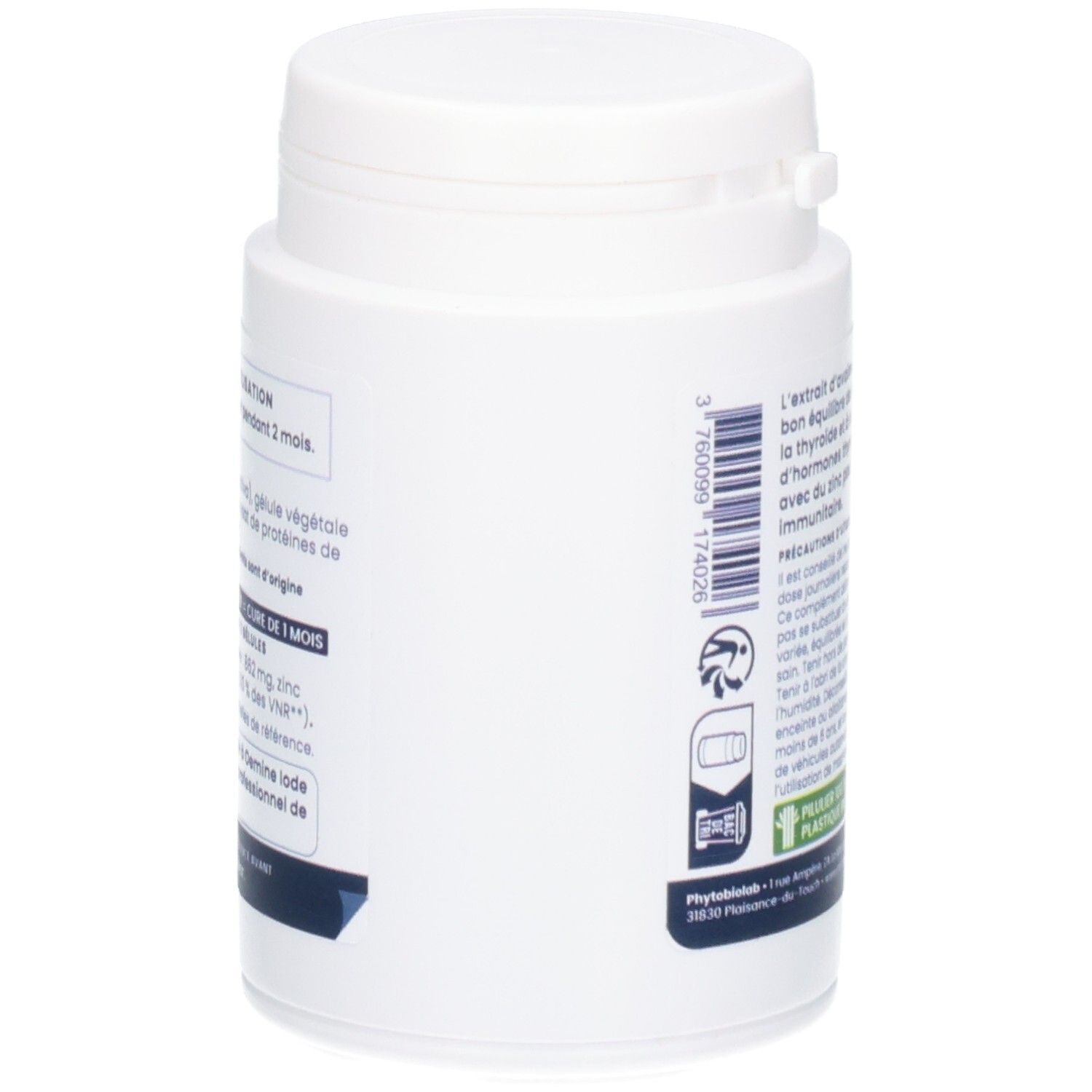 Vue latérale de la boîte Oemine Thyrozinc avec code-barres et informations produit.