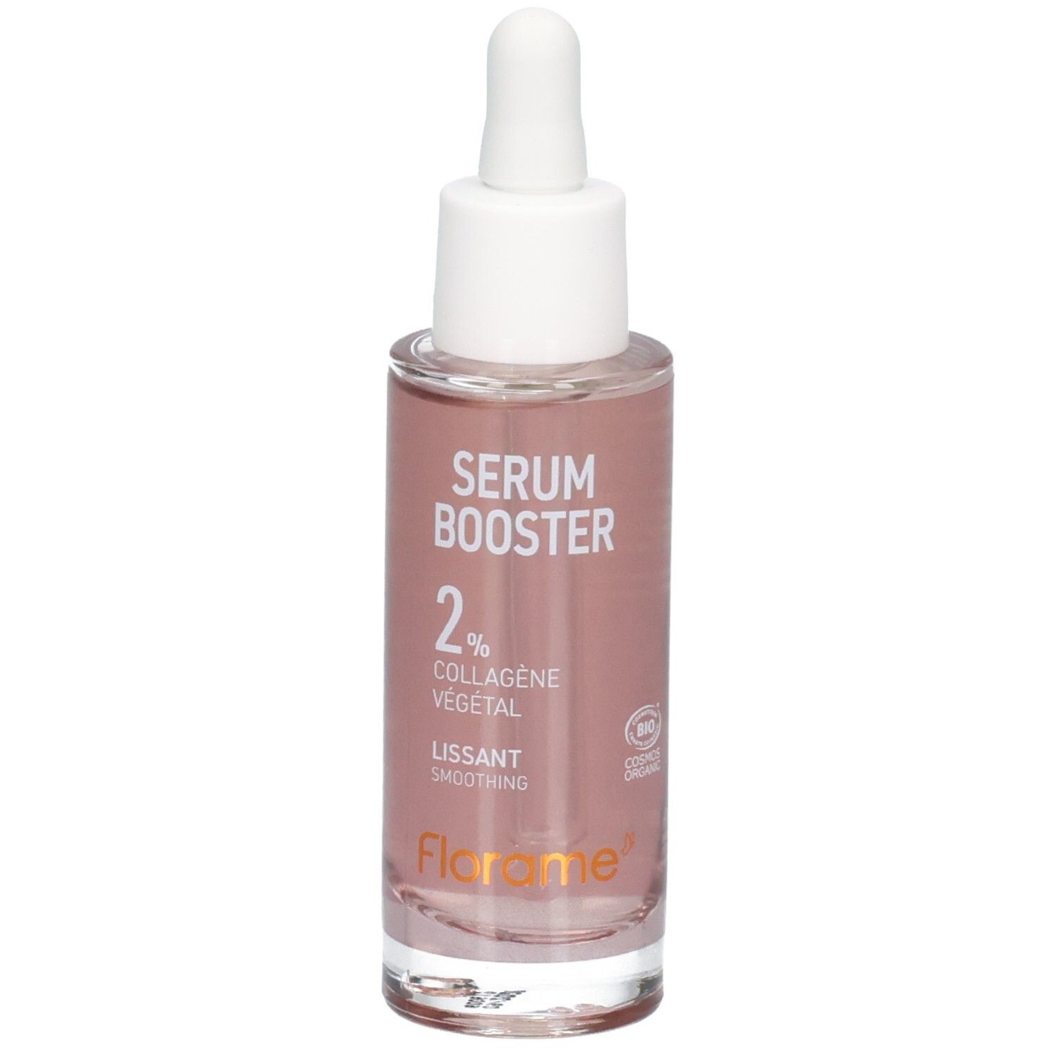 Flacon Florame Sérum Booster avec pipette. Contient 2% de collagène végétal.