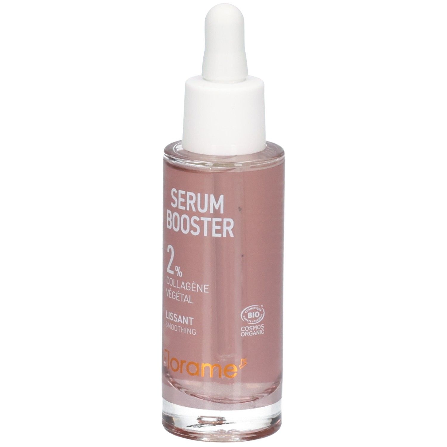 Flacon Florame Sérum Booster avec pipette. Contient 2% de collagène végétal.