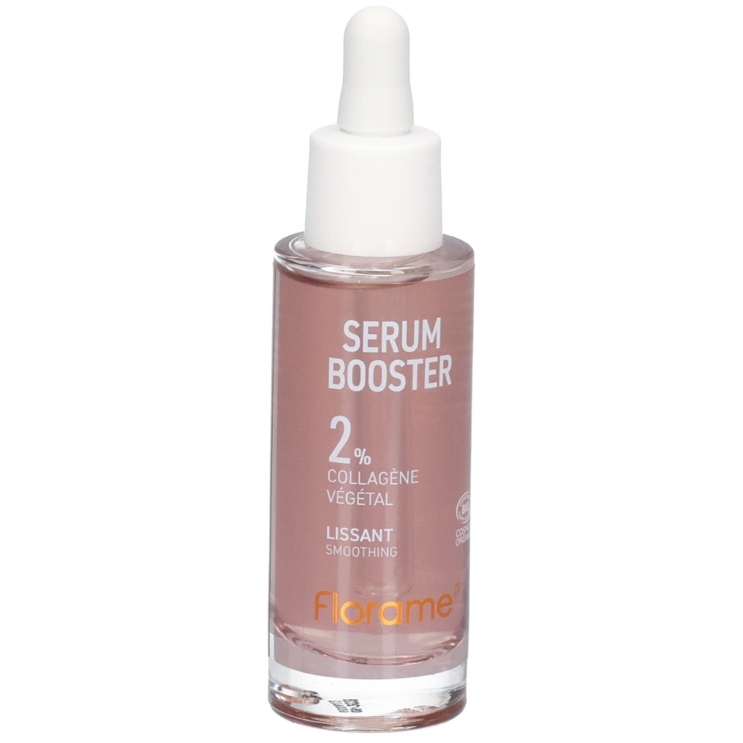 Flacon Florame Sérum Booster avec pipette. Contient 2% de collagène végétal.