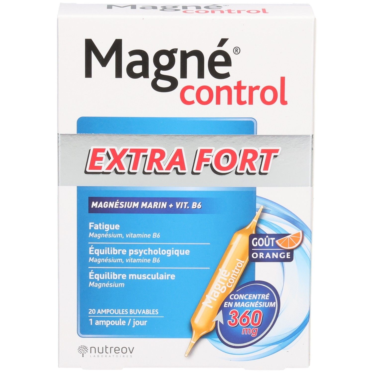 Boîte Nutreov Magné Control Extra Fort avec une ampoule, vue de face.