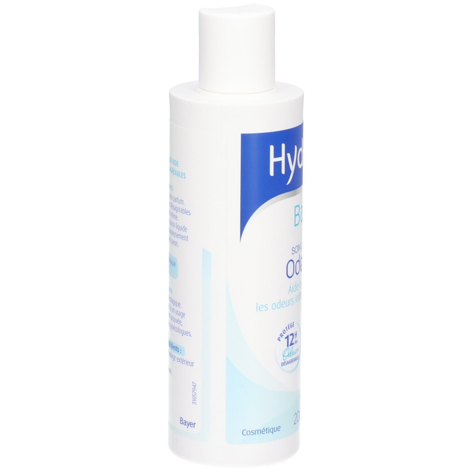 Hydralin Balance Odeurs: Flacon à bouchon blanc rabattable. Étiquettes bleue et blanche avec informations produit.