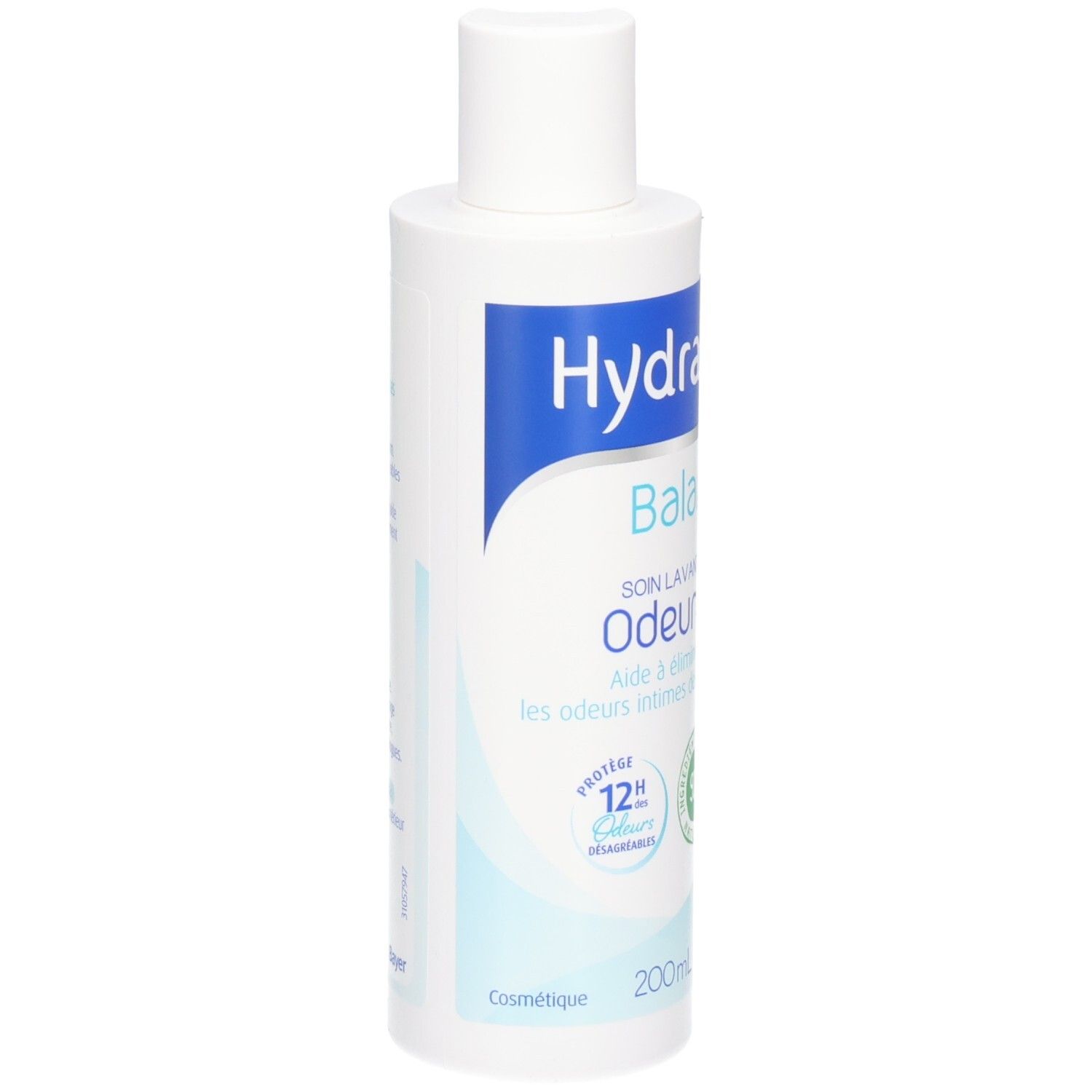 Hydralin Balance Odeurs: Flacon à bouchon blanc rabattable. Étiquettes bleue et blanche avec informations produit.
