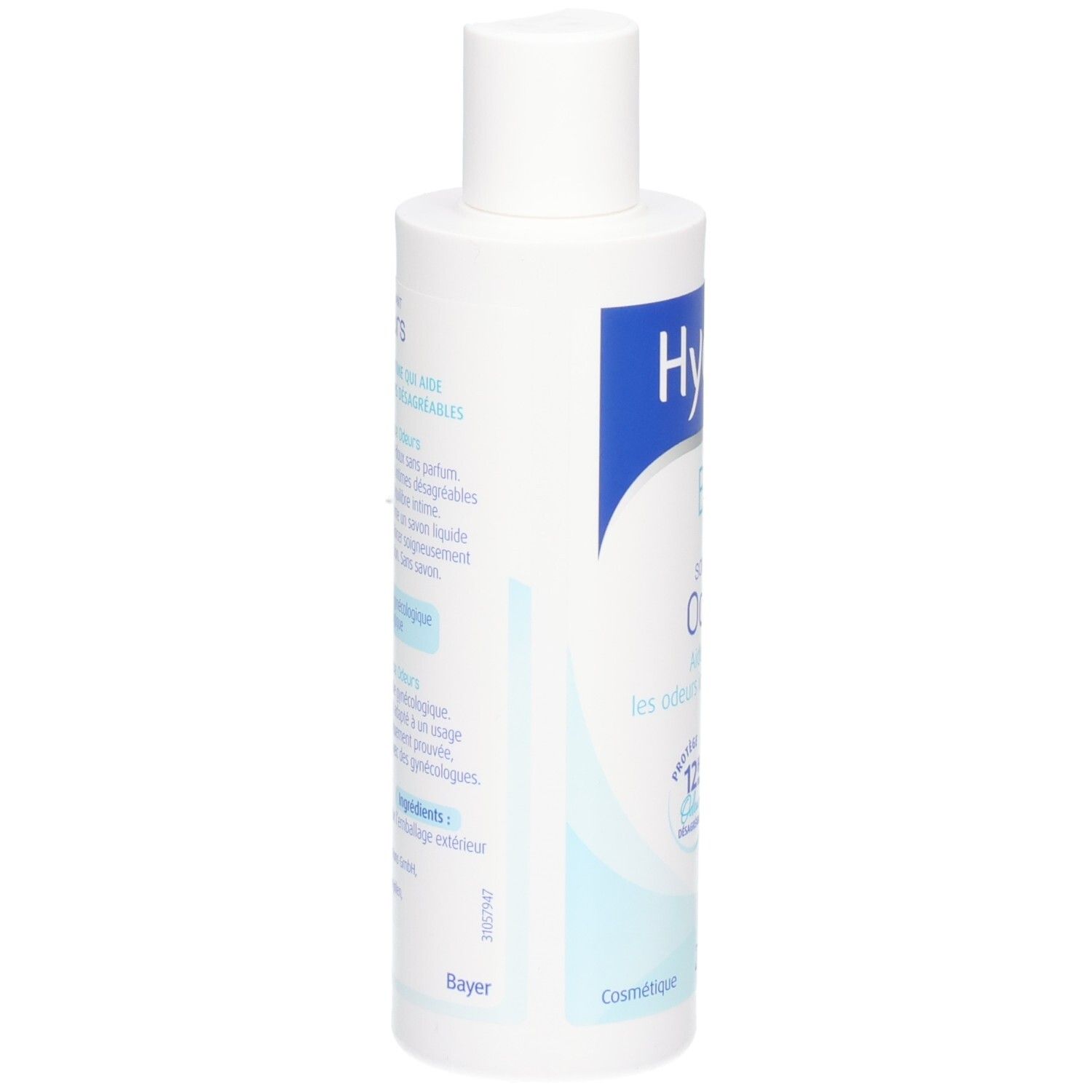 Hydralin Balance Odeurs: Flacon à bouchon blanc rabattable. Étiquette avec instructions d'utilisation détaillées et ingrédients.