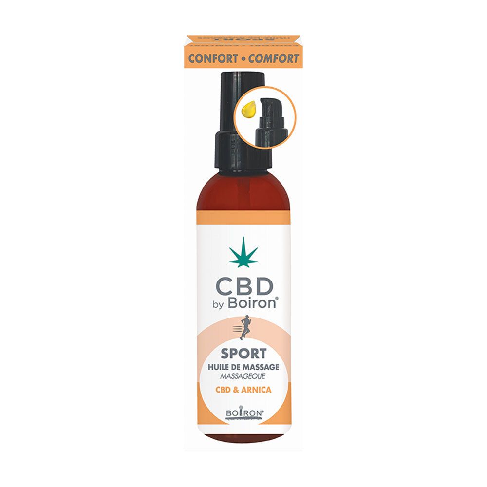 Flacon d'huile de massage sport CBD, CBD & Arnica.