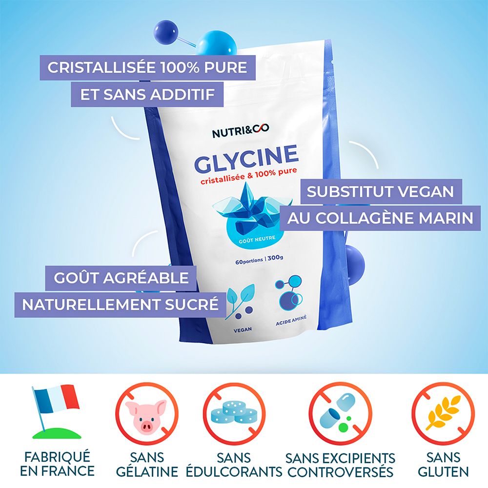Sachet NUTRI&CO Glycine avec mises en avant "Fabriqué en France" et "Sans additif".