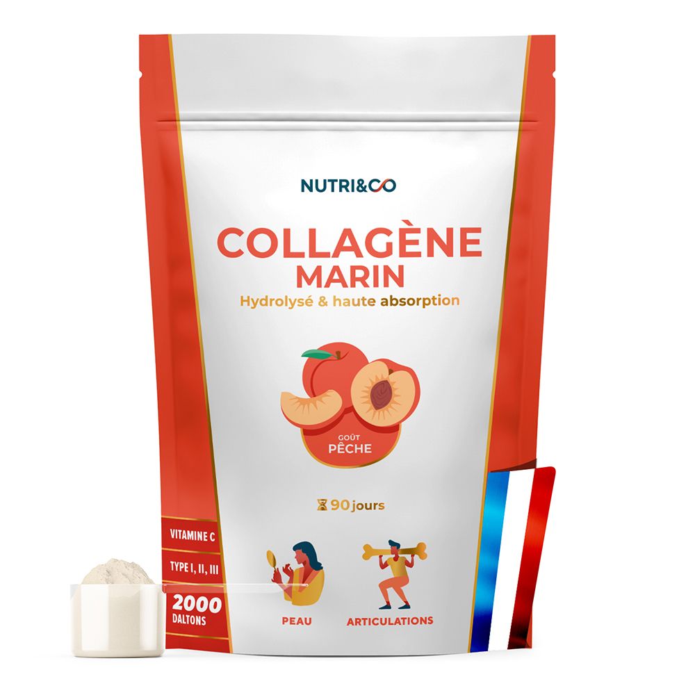 Nutri & Co Collagène Marin, goût pêche, sachet 90 jours.