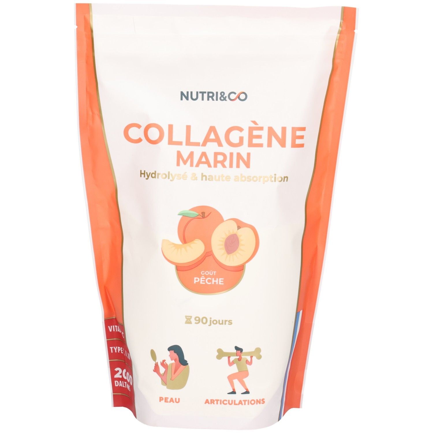 Nutri & Co Collagène Marin, goût pêche, sachet 90 jours.