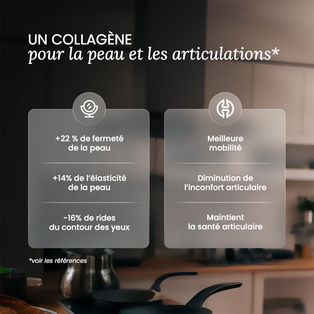 Nutri & Co Collagène: bénéfices pour la fermeté, l'élasticité de la peau et la mobilité articulaire.