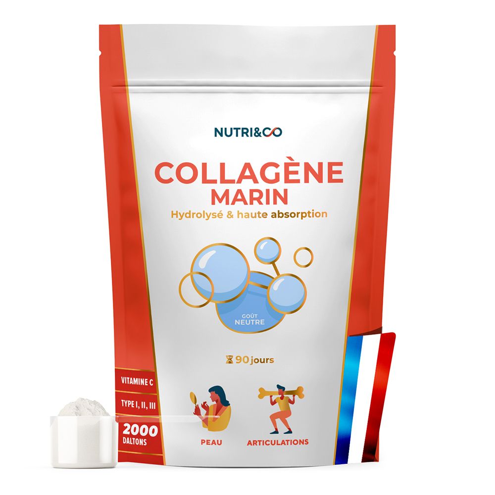 Sachet de collagène Nutri & Co, goût neutre, pour peau et articulations.