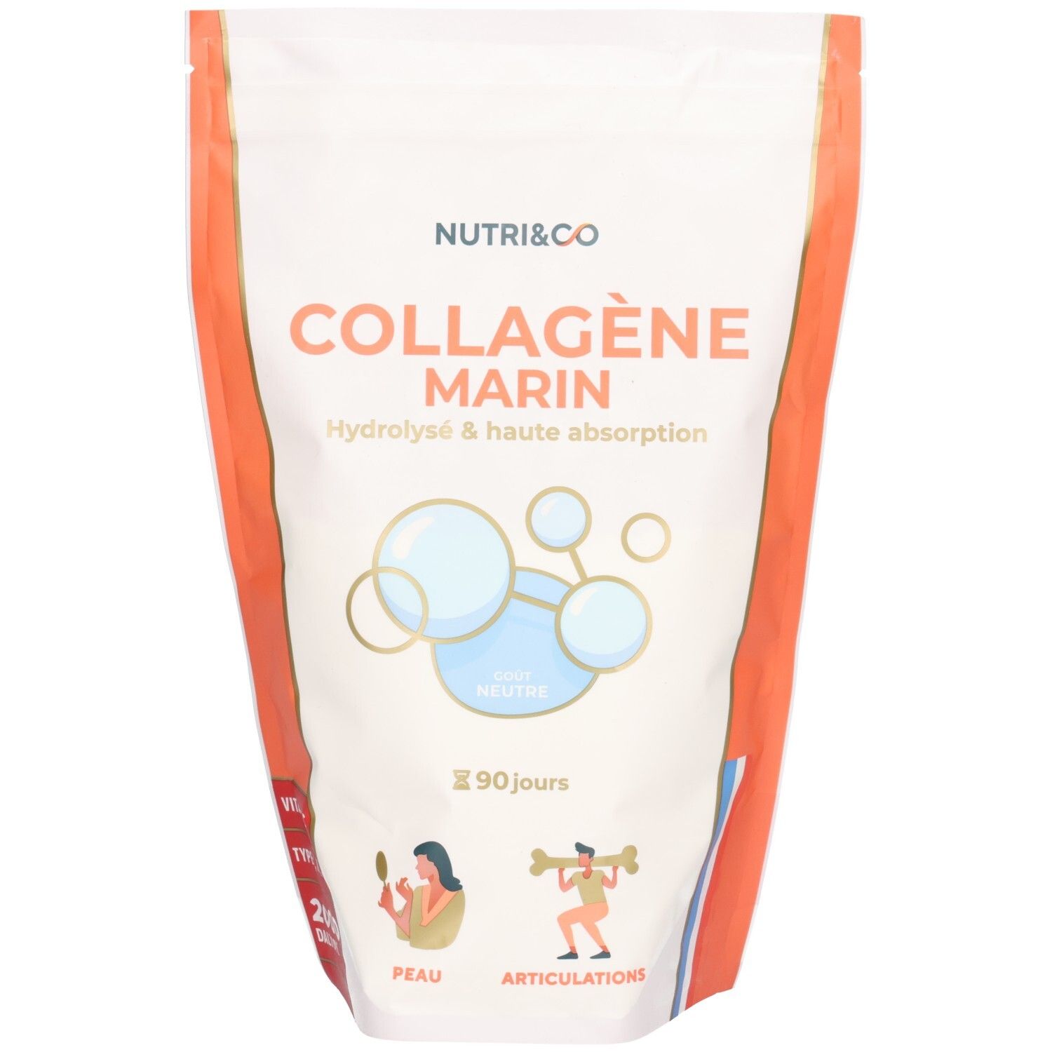 Sachet de collagène Nutri & Co, goût neutre, pour peau et articulations.