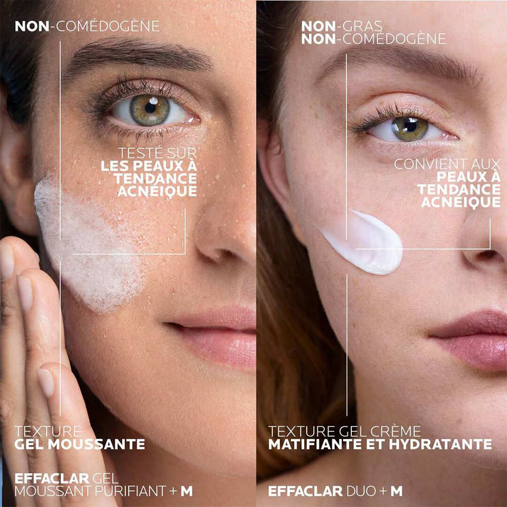Produits de soin La Roche-Posay Effaclar : gel nettoyant et crème Duo+ M.
