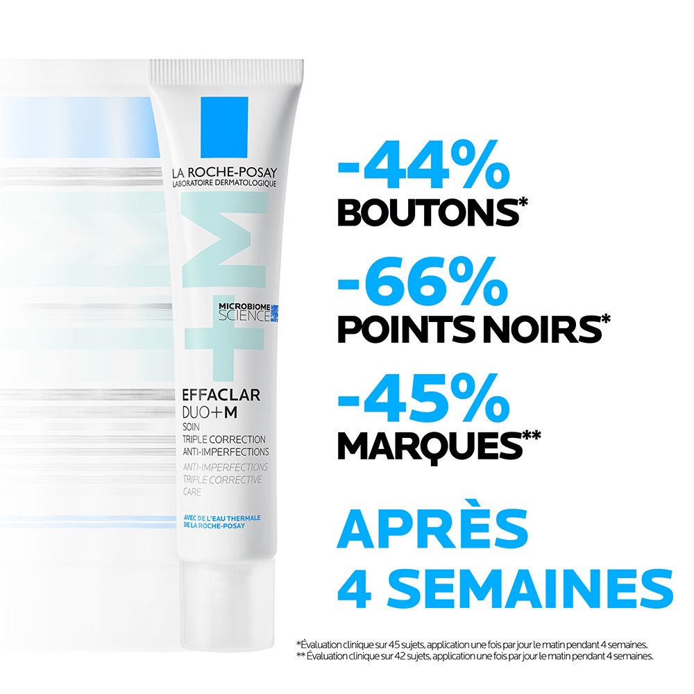 La Roche-Posay Effaclar Duo+ M : tube et résultats après 4 semaines.