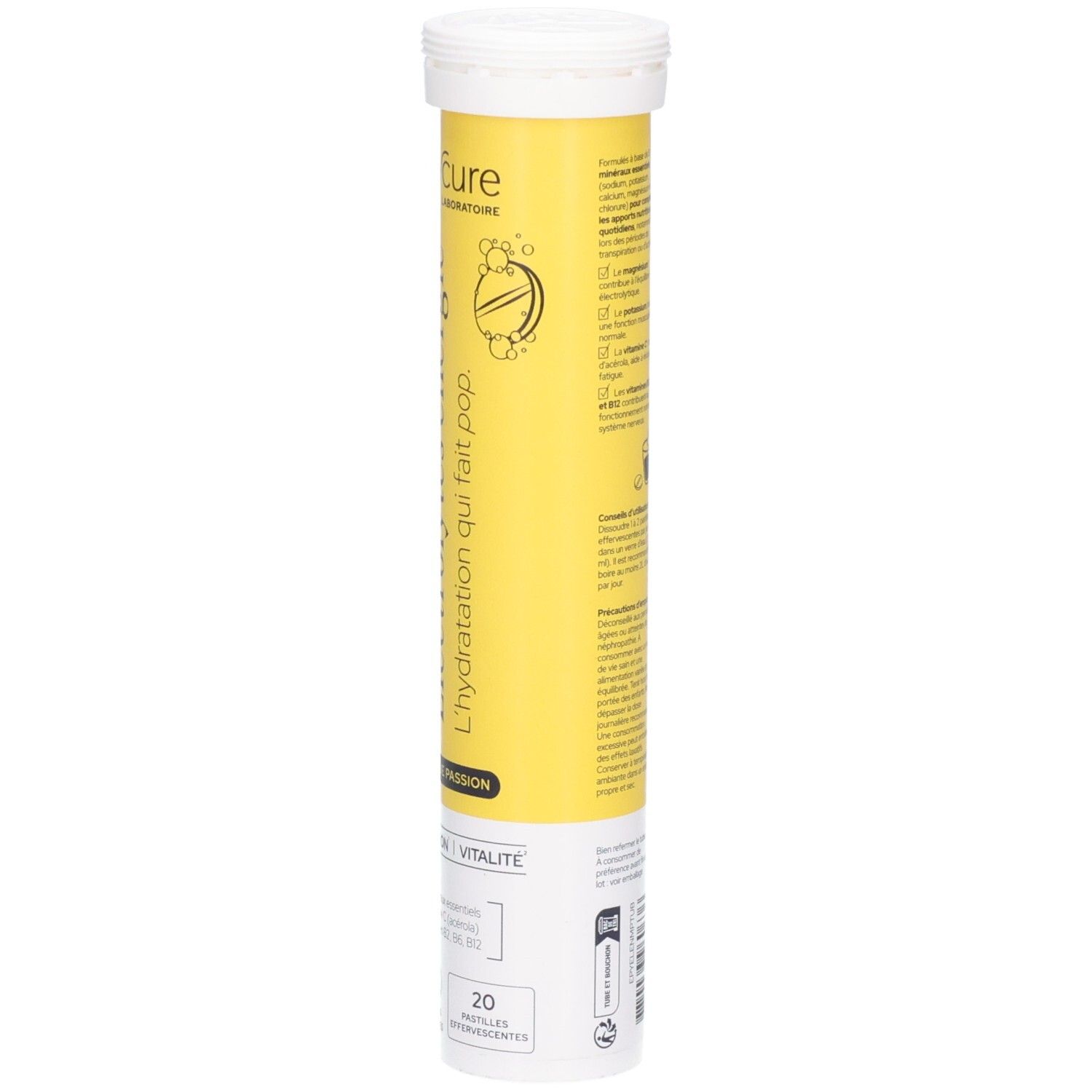 Emballage avec logo et nom du produit 'Electrolytes énergie'.