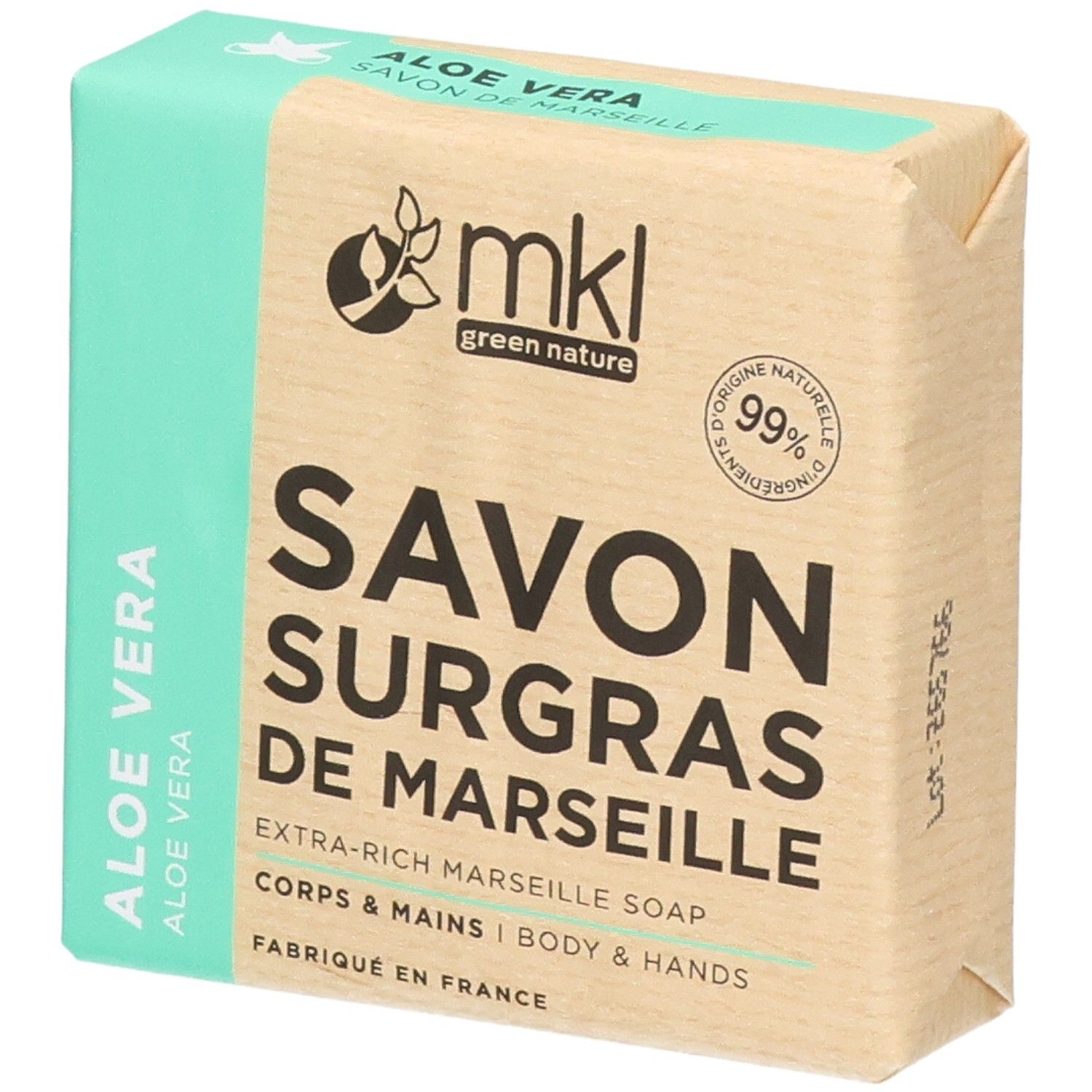 Savon Surgras de Marseille MKL Green Nature à l'Aloe Vera, 100g.
