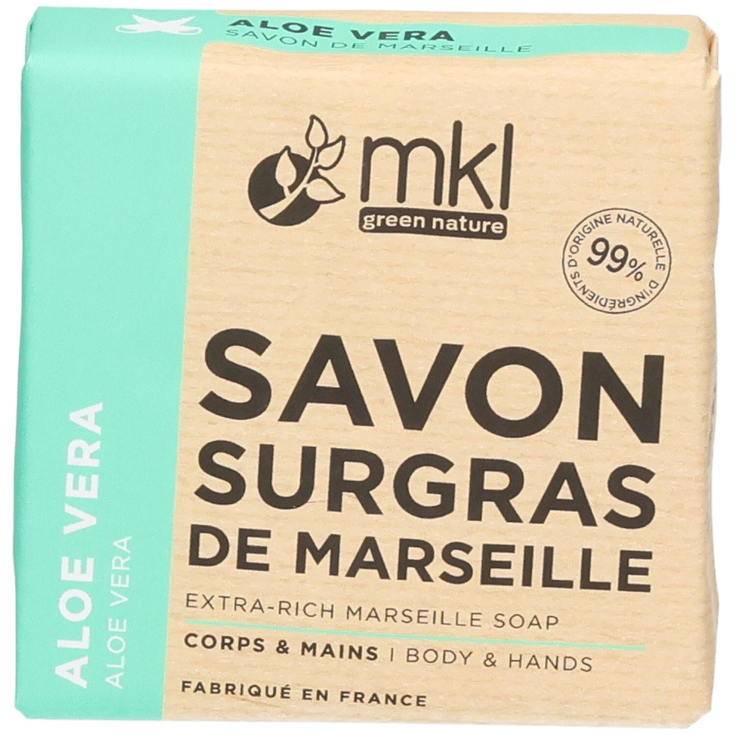 Savon Surgras de Marseille MKL Green Nature à l'Aloe Vera, 100g.