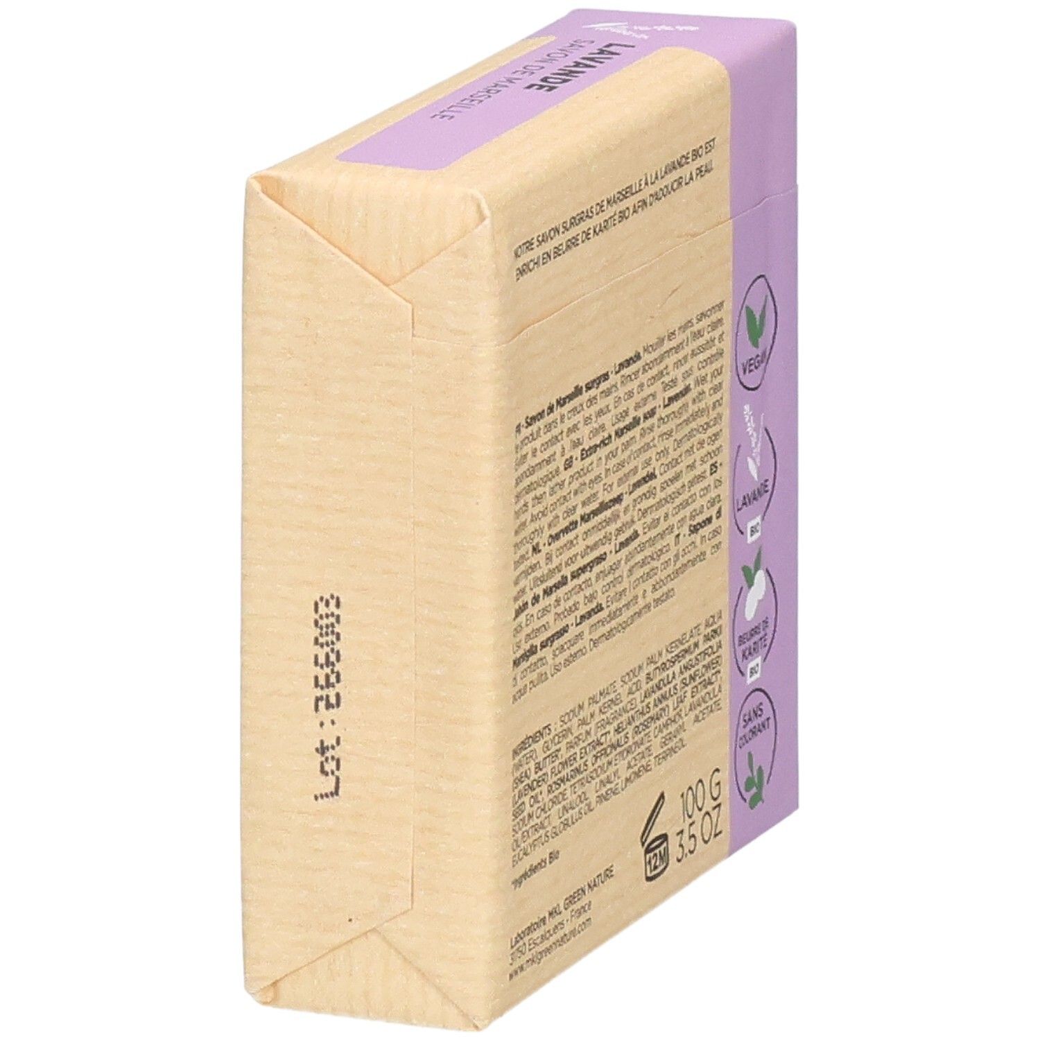 Savon à la lavande emballé dans du papier, 100g.