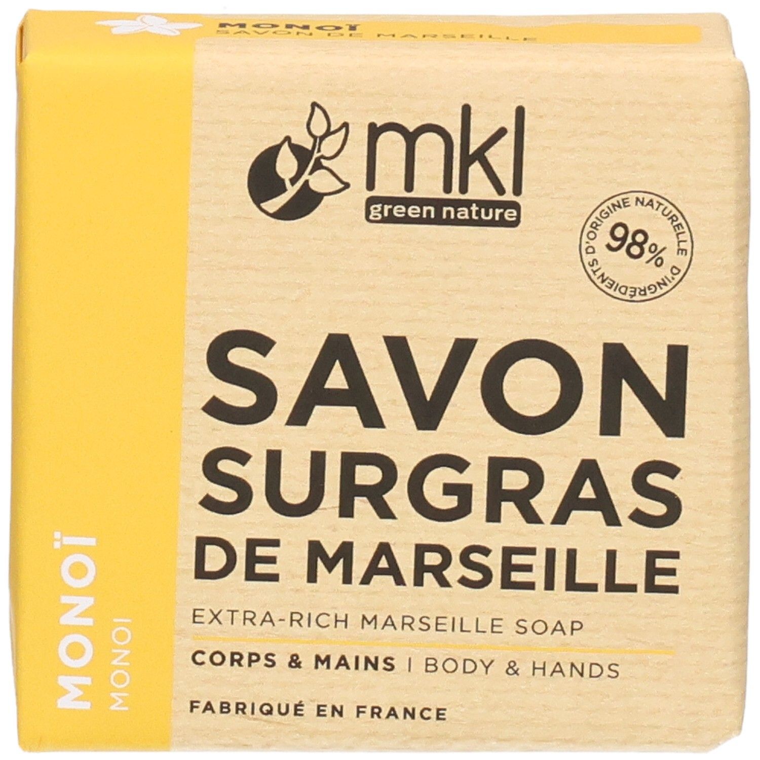 Emballage pour MKL Savon Surgras de Marseille, savon de Marseille extra-gras pour corps et mains.