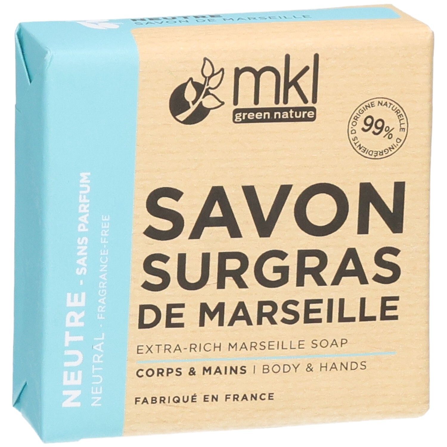 Savon Surgras de Marseille MKL Green Nature, 100g.