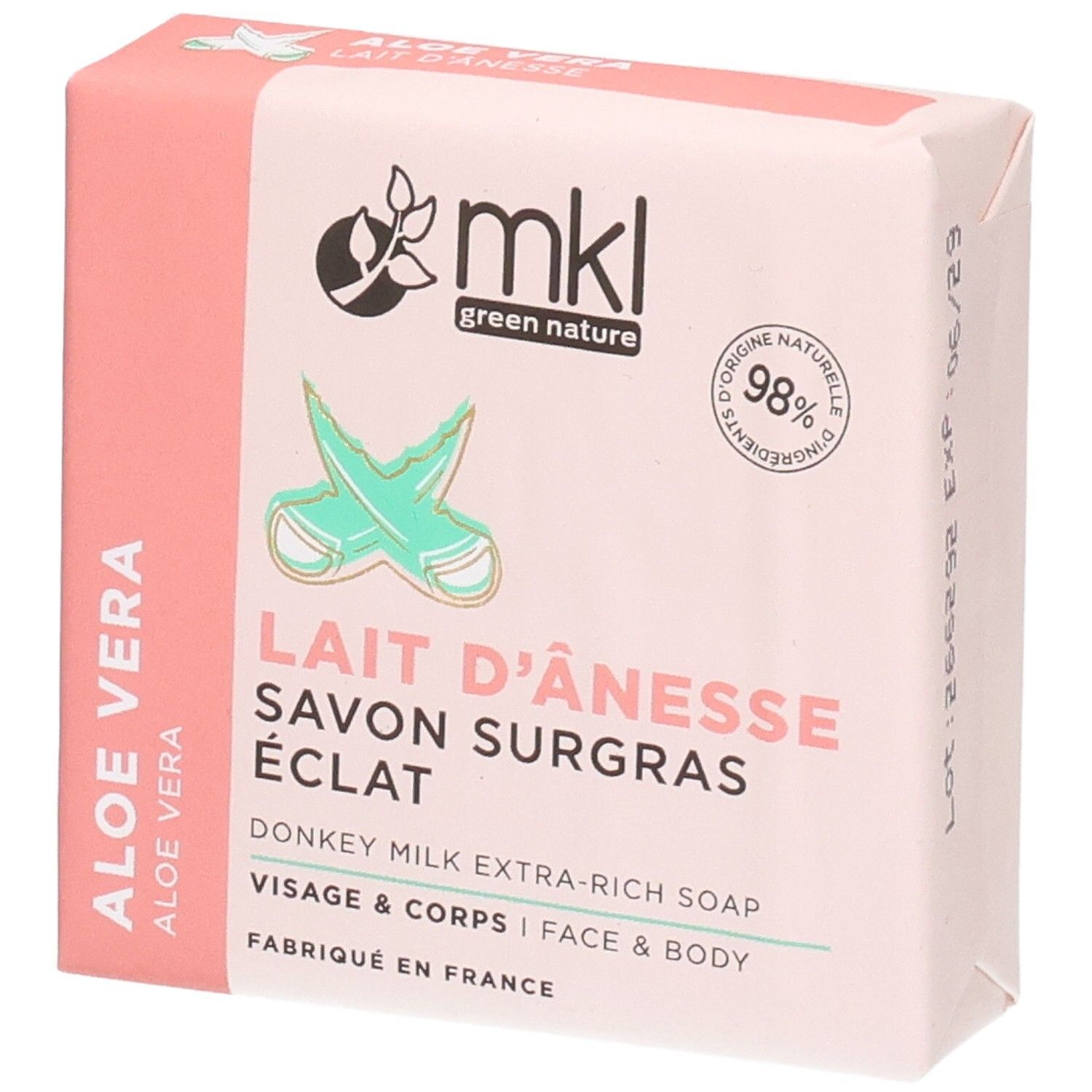Emballage pour savon MKL Green Nature Lait d'Ânesse Extra-Riche à l'Aloe Vera pour Visage & Corps.