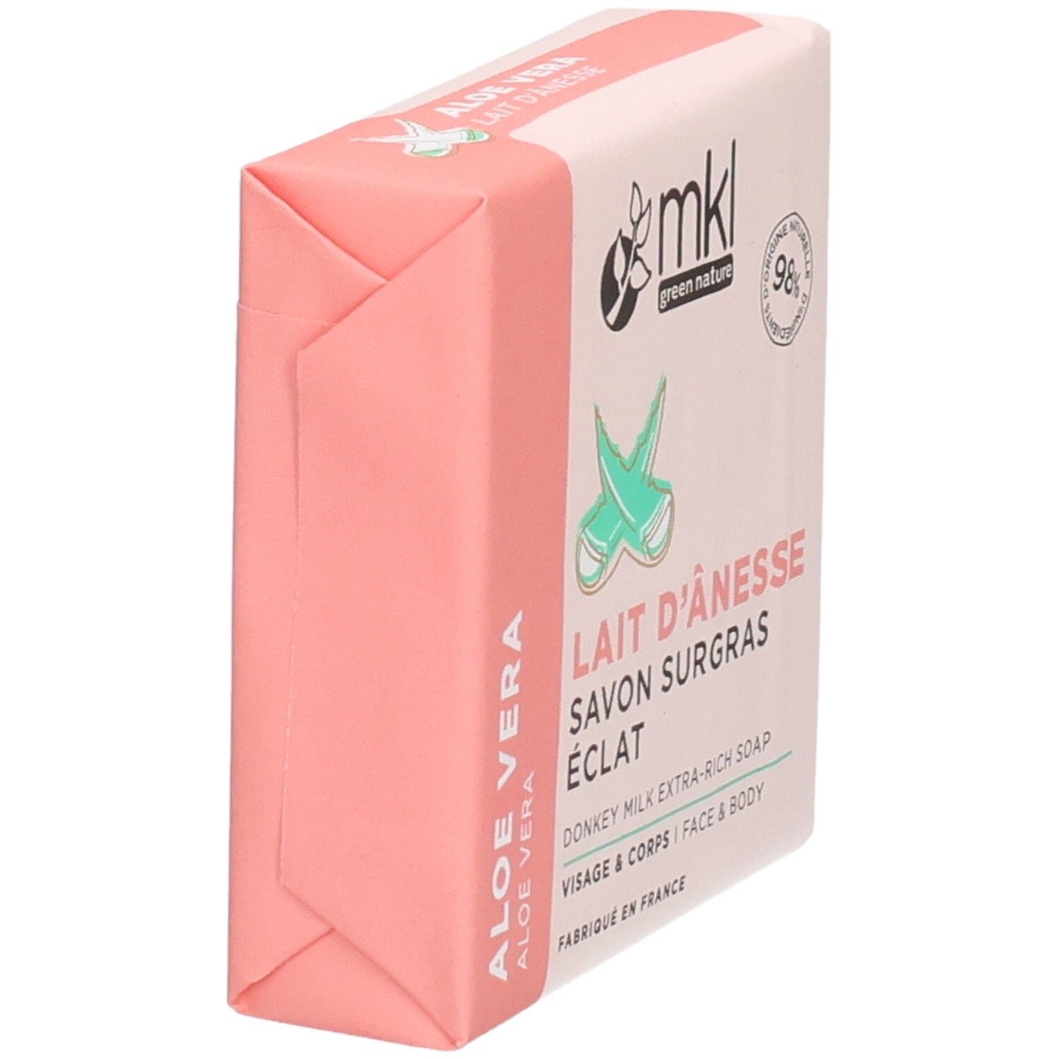 Savon emballé à l'aloe vera et au lait d'ânesse, gamme "Éclat".